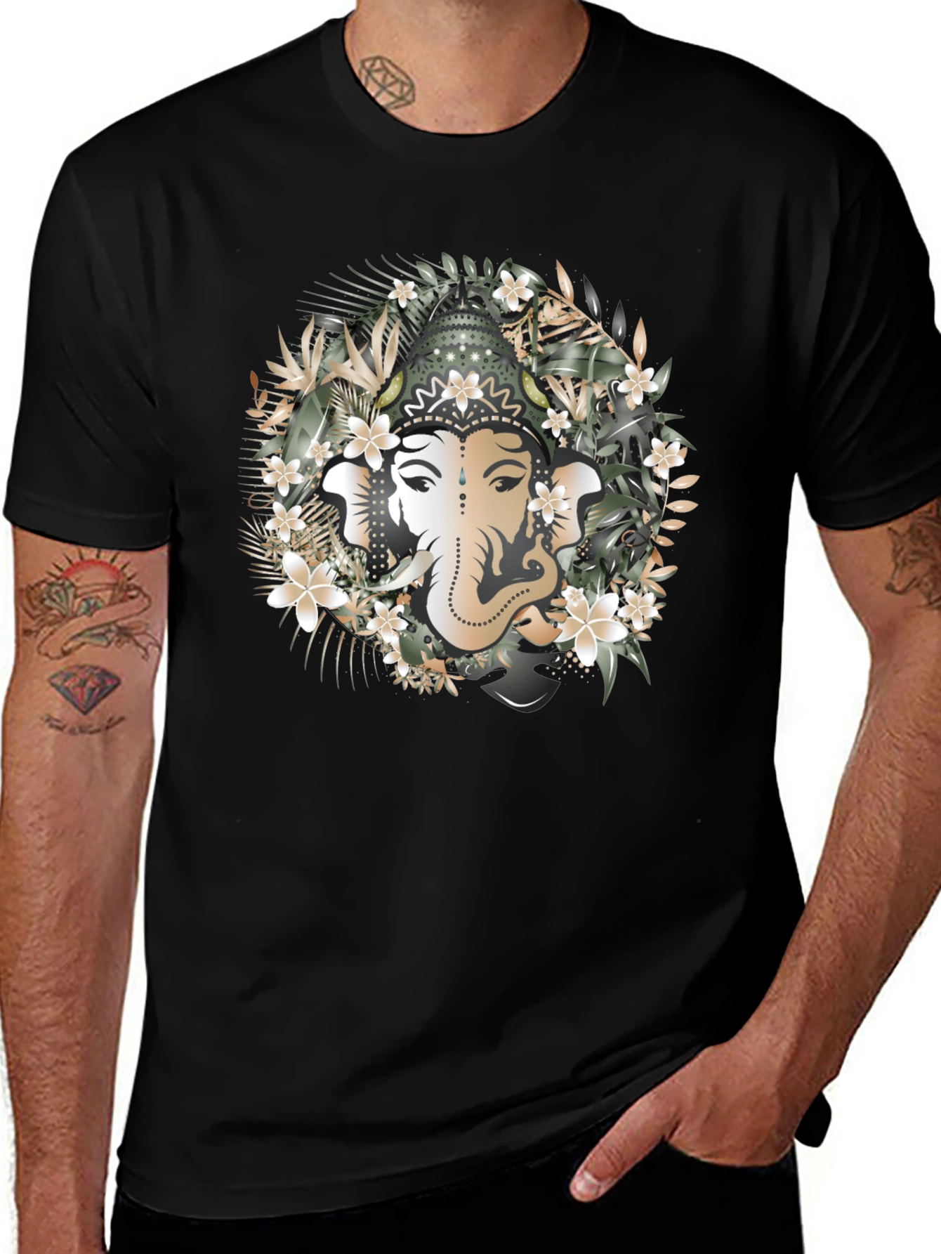 Ganesh Floral Graphic Tee - Spiritual Design