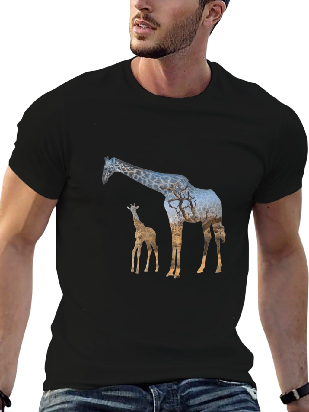 Giraffe Silhouette Black T-Shirt