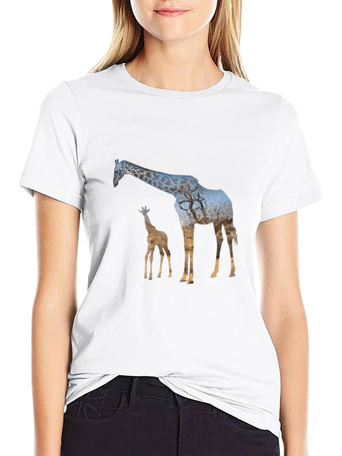 Giraffe Silhouette Black T-Shirt
