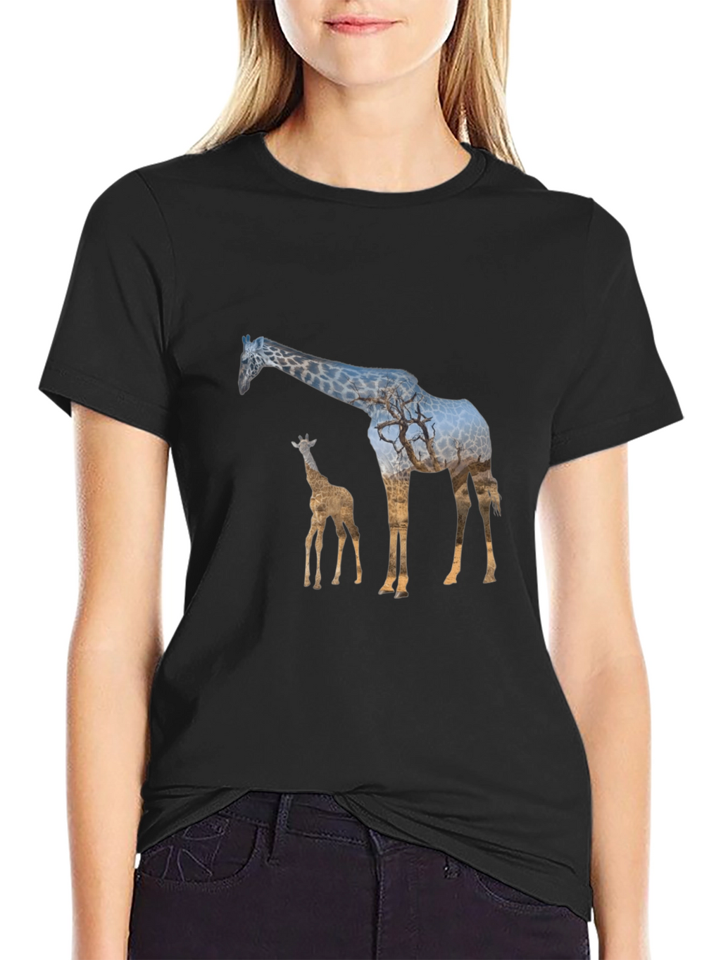 Giraffe Silhouette Black T-Shirt