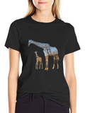 Giraffe Silhouette Black T-Shirt