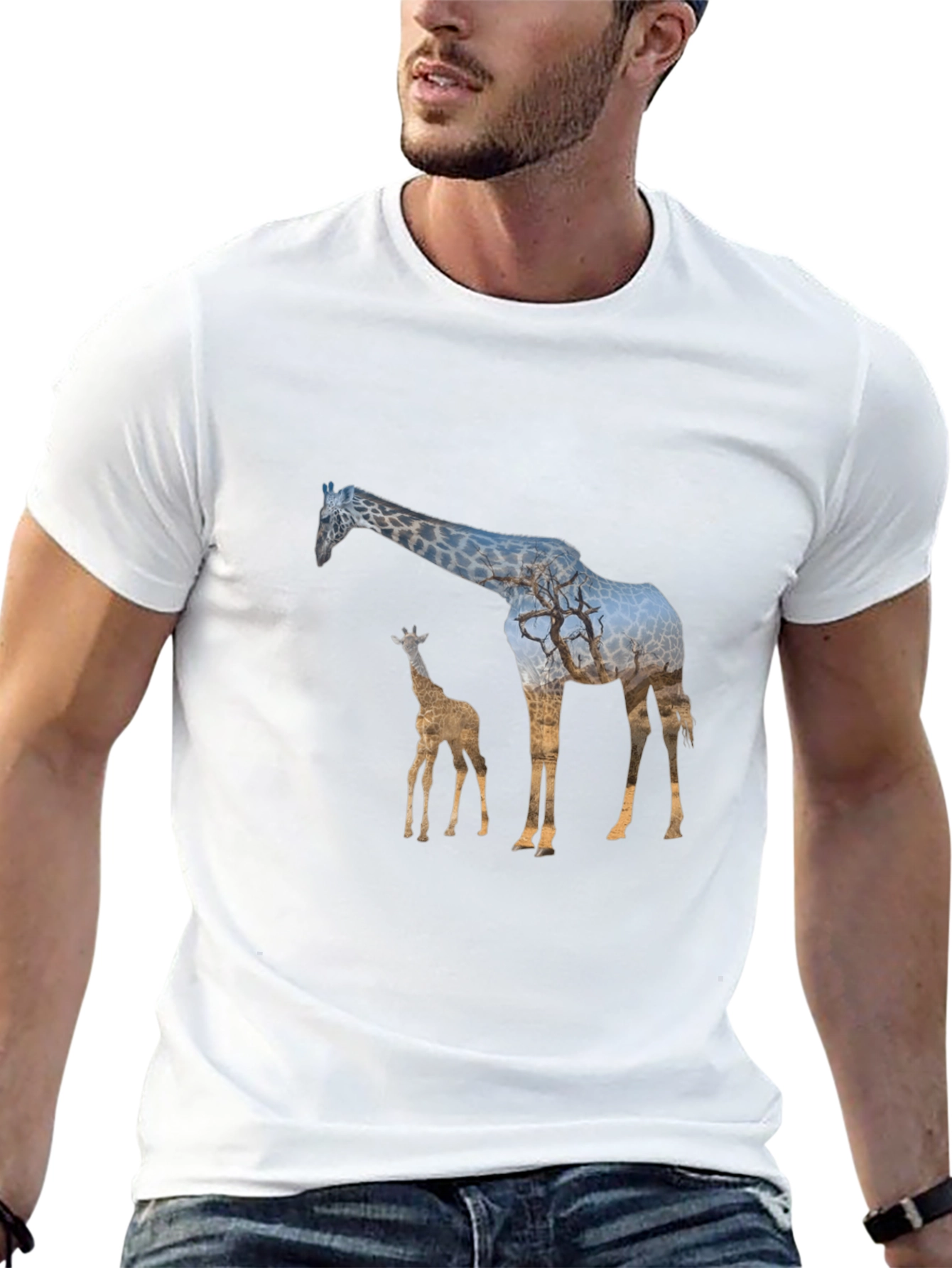 Giraffe Silhouette Black T-Shirt