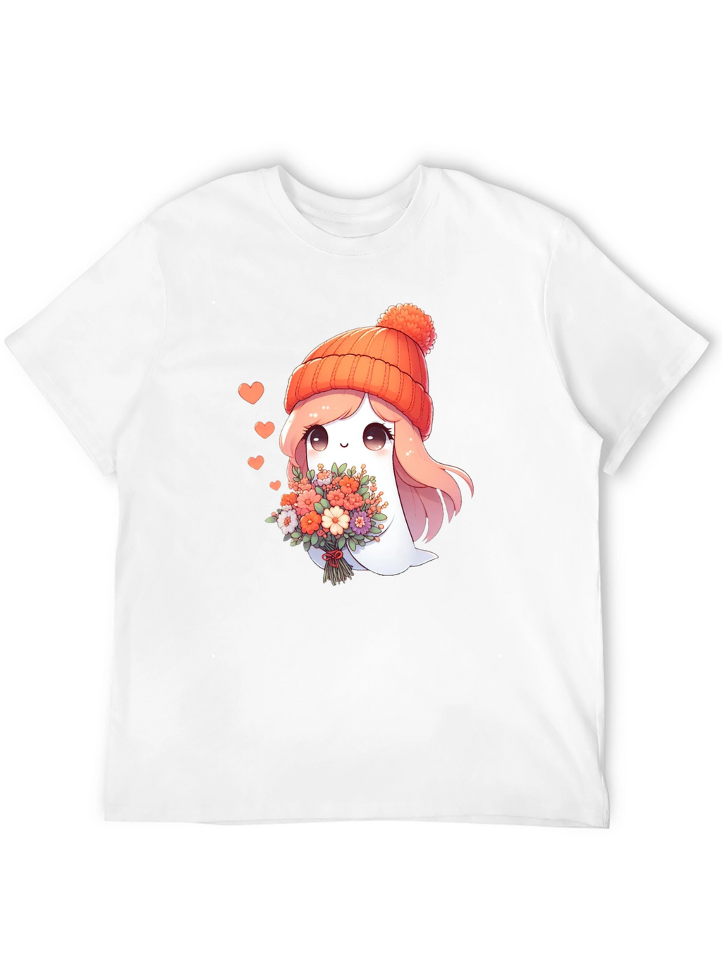 Cute Ghost with Flowers Graphic T-Shirt