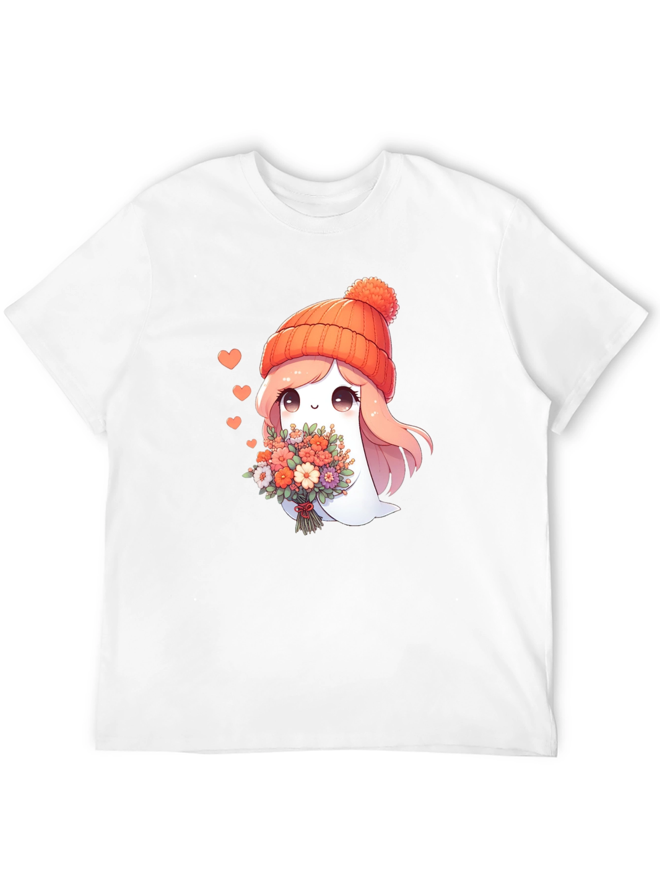 Cute Ghost with Flowers Graphic T-Shirt