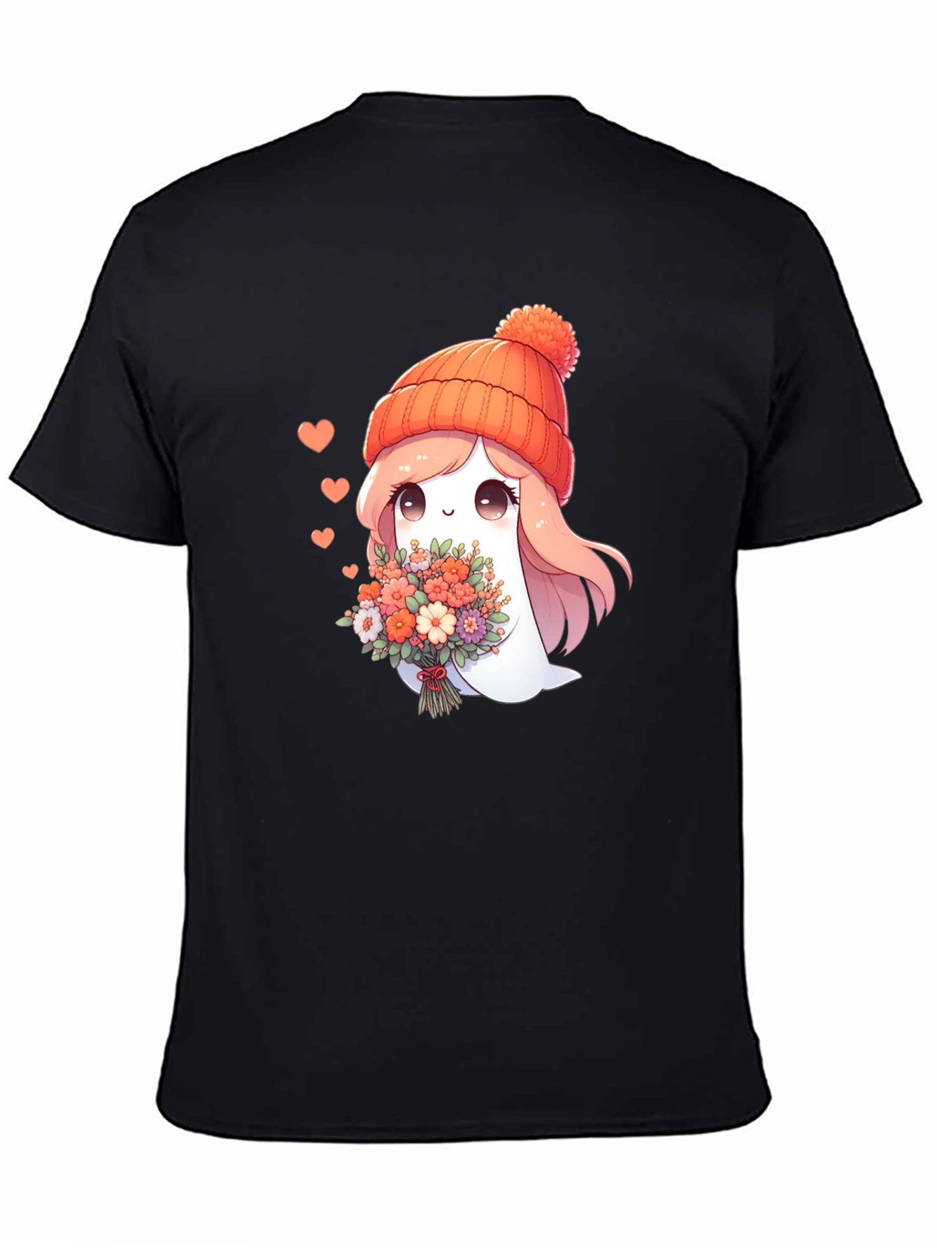 Cute Ghost with Flowers Graphic T-Shirt