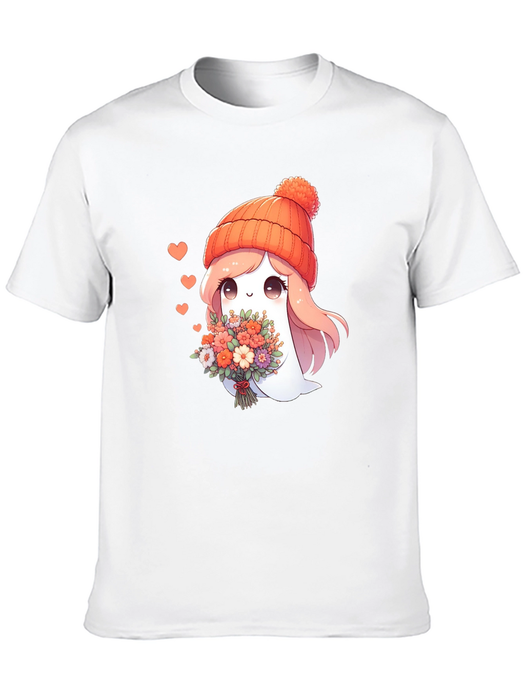 Cute Ghost with Flowers Graphic T-Shirt
