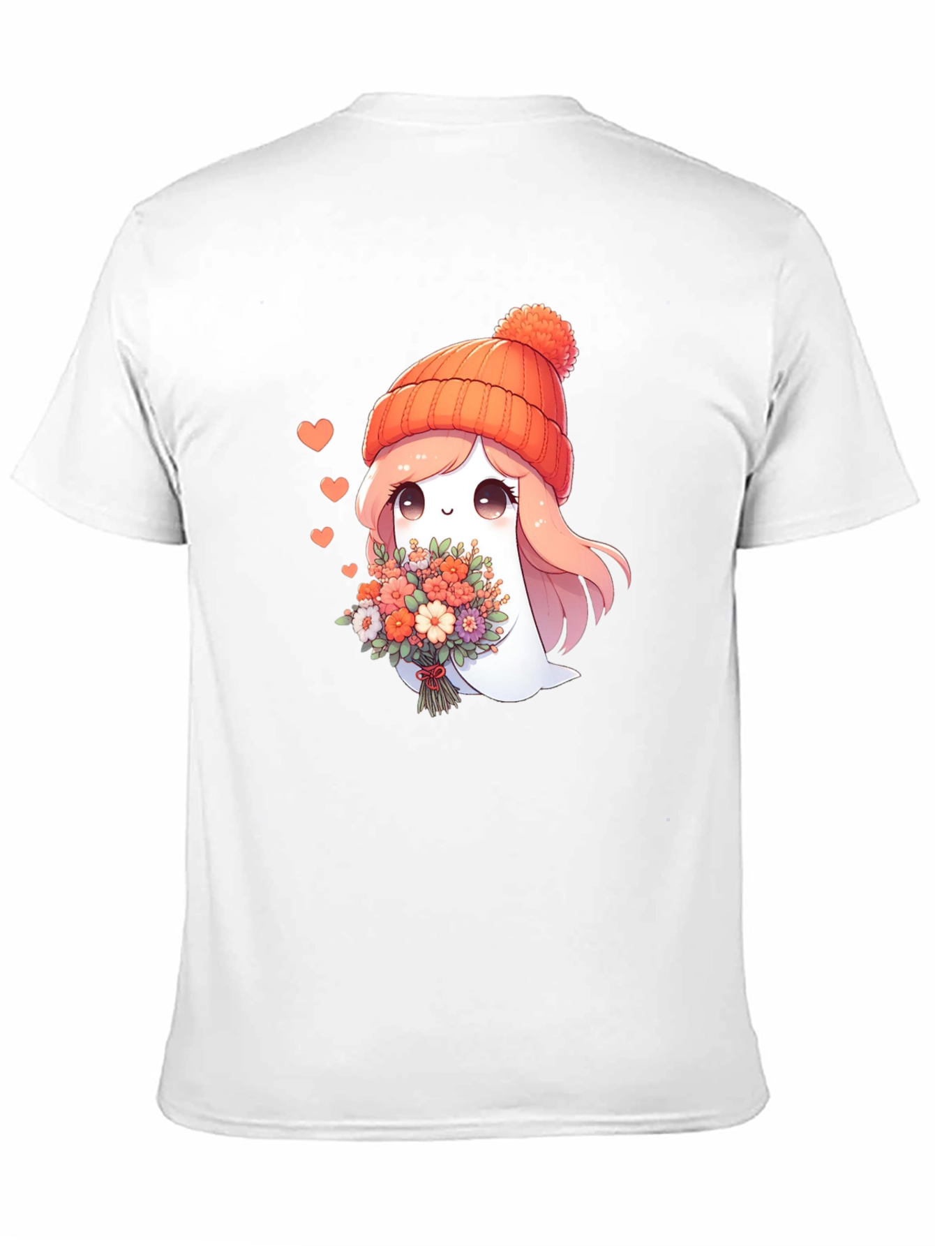 Cute Ghost with Flowers Graphic T-Shirt