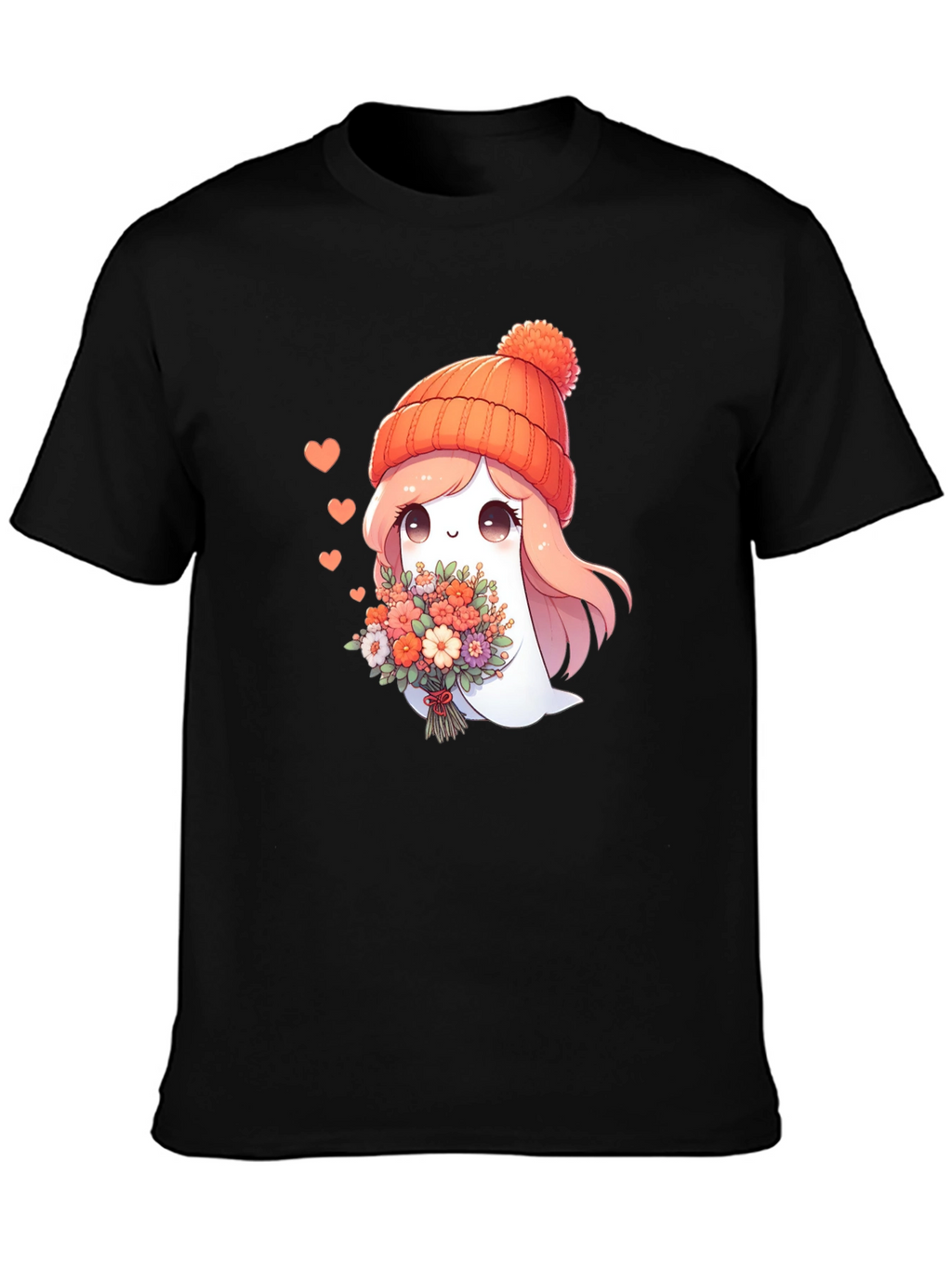 Cute Ghost with Flowers Graphic T-Shirt