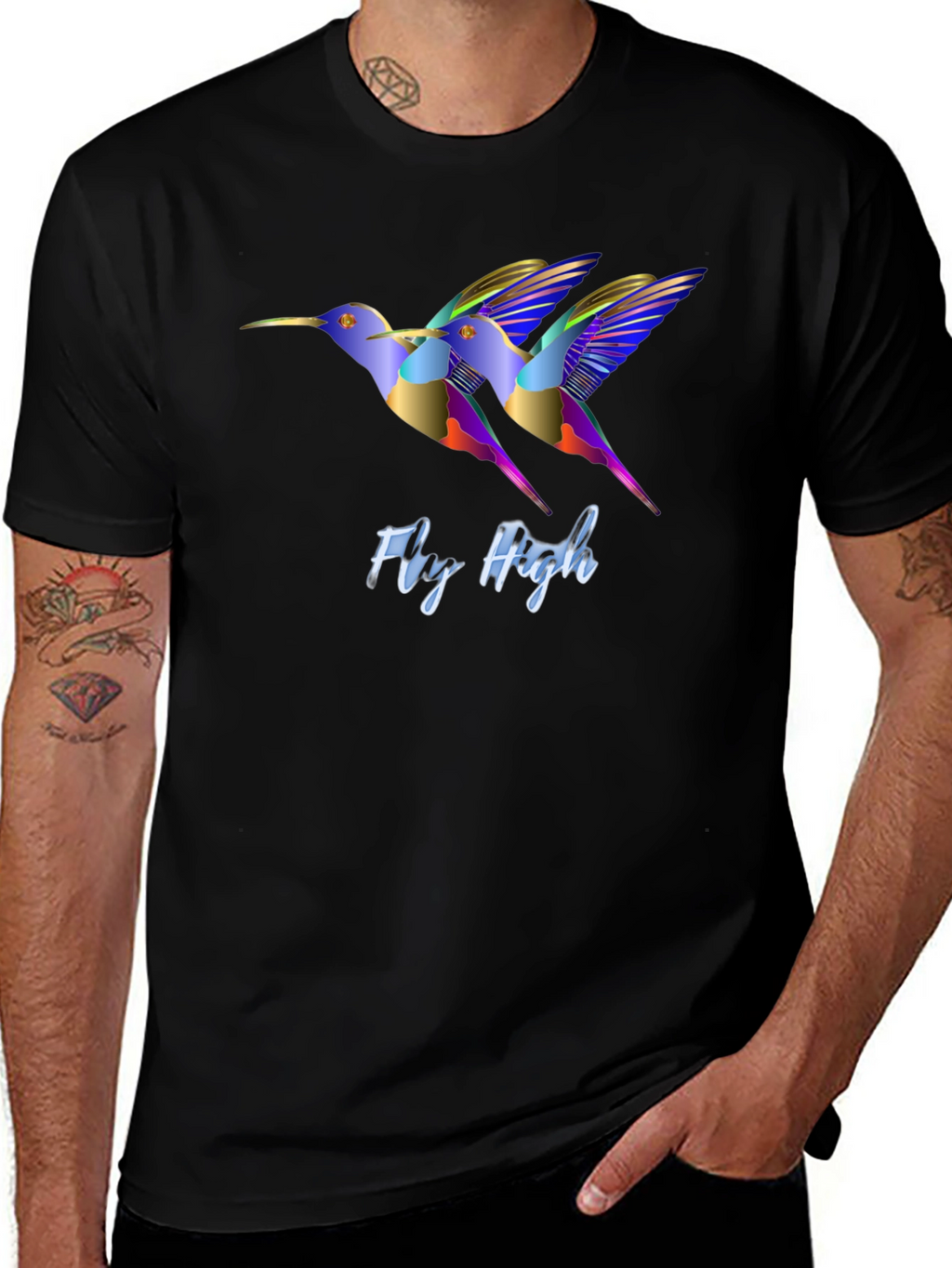 Fly High Hummingbird Graphic Black T-Shirt