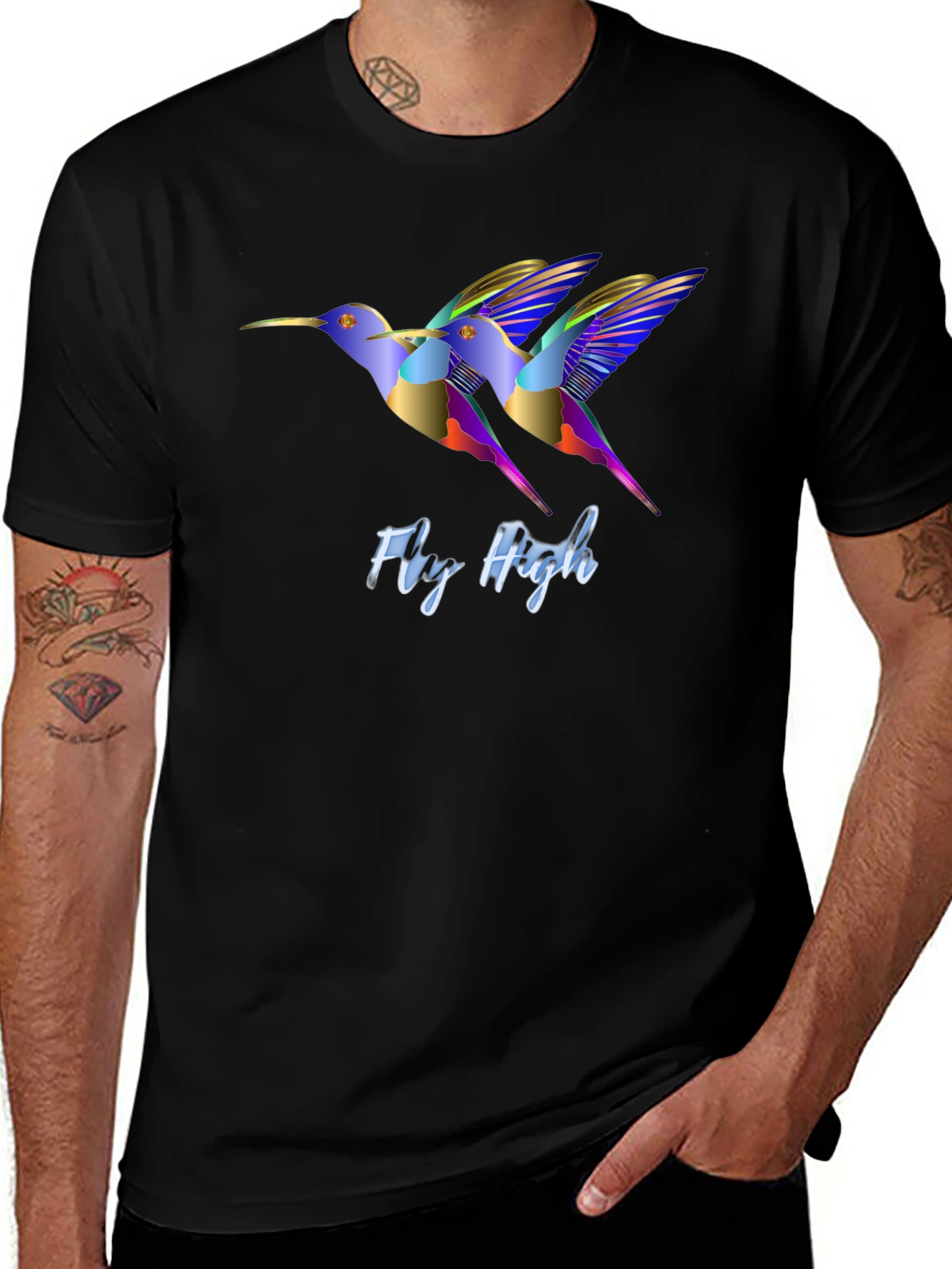 Fly High Hummingbird Graphic Black T-Shirt