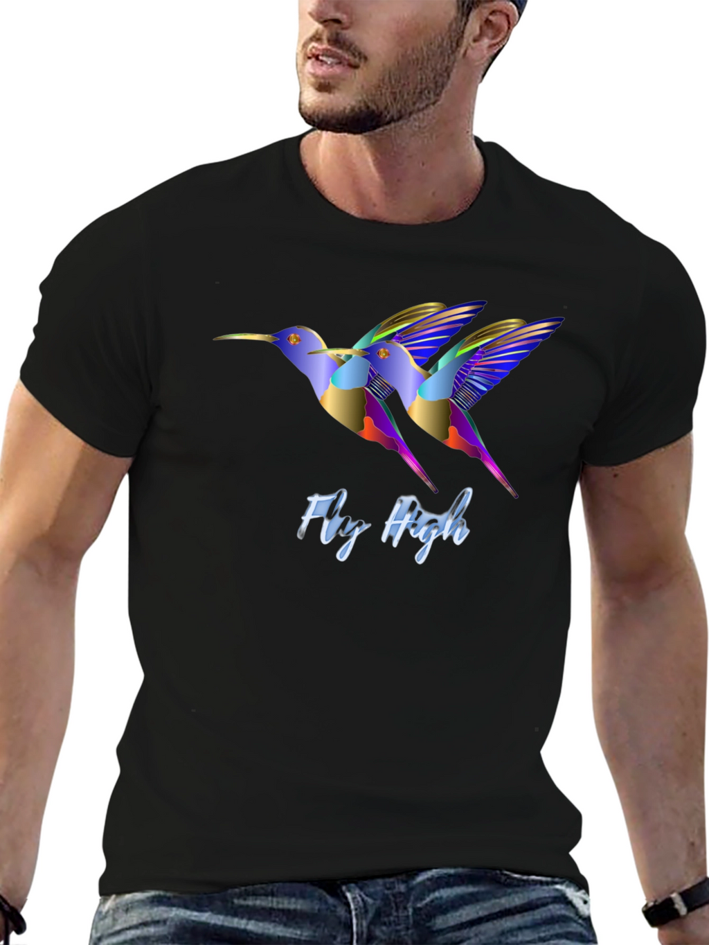 Fly High Hummingbird Graphic Black T-Shirt