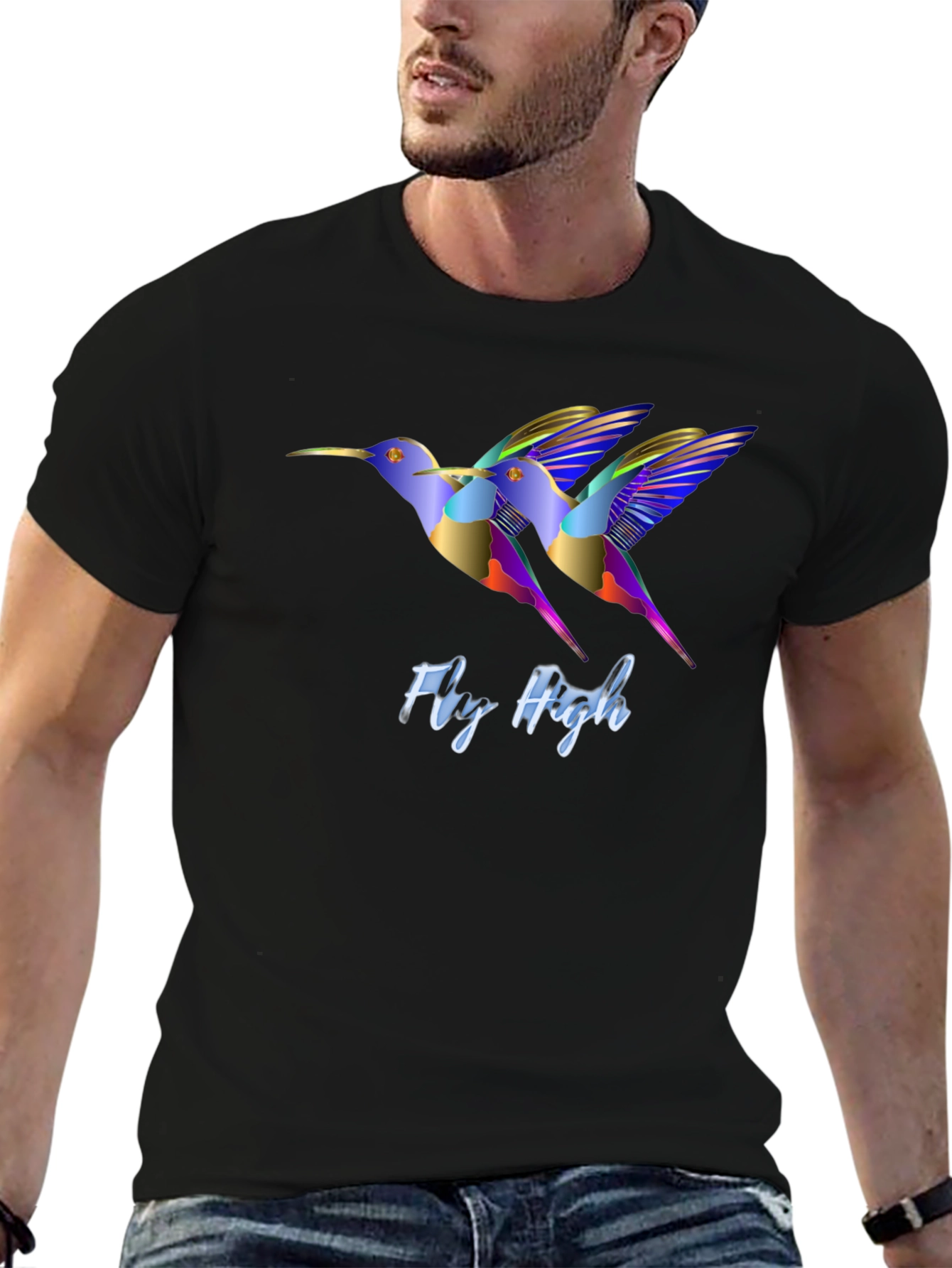 Fly High Hummingbird Graphic Black T-Shirt