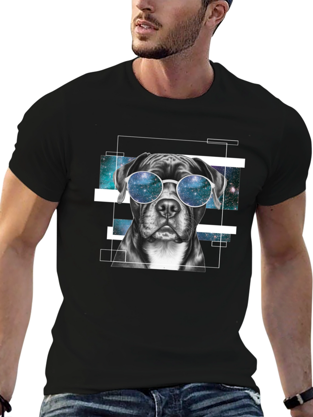 Cool Dog Galaxy Sunglasses Graphic T-Shirt