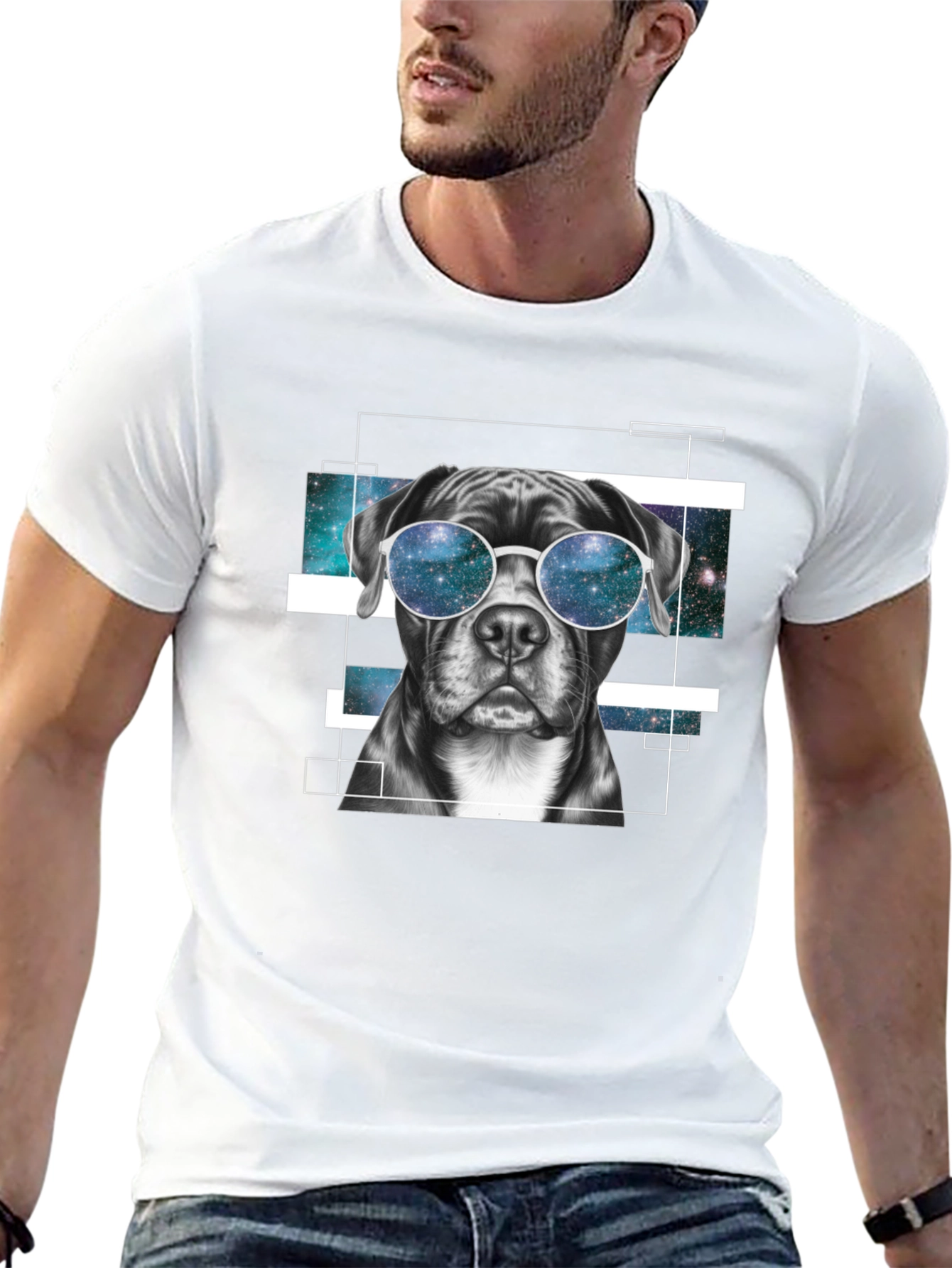 Cool Dog Galaxy Sunglasses Graphic T-Shirt