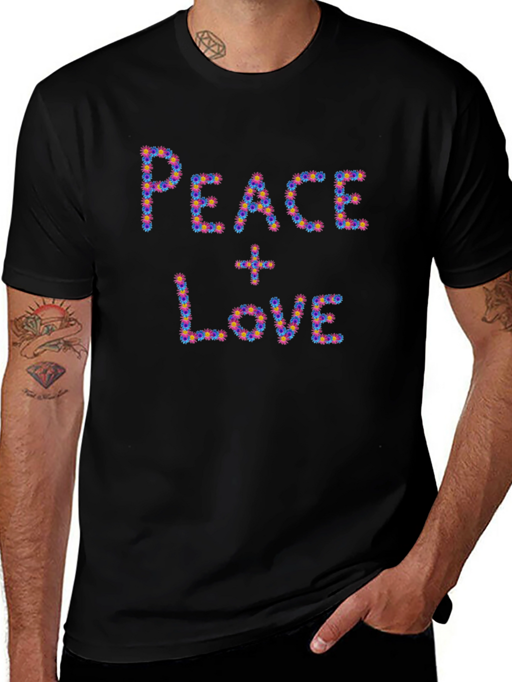 Peace & Love Floral Graphic Black T-Shirt