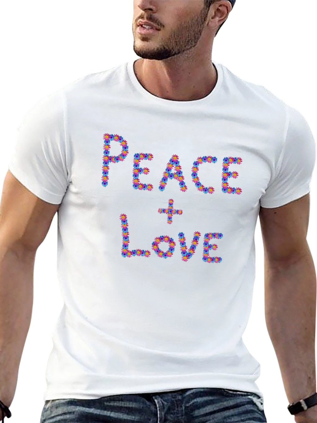 Peace & Love Floral Graphic Black T-Shirt
