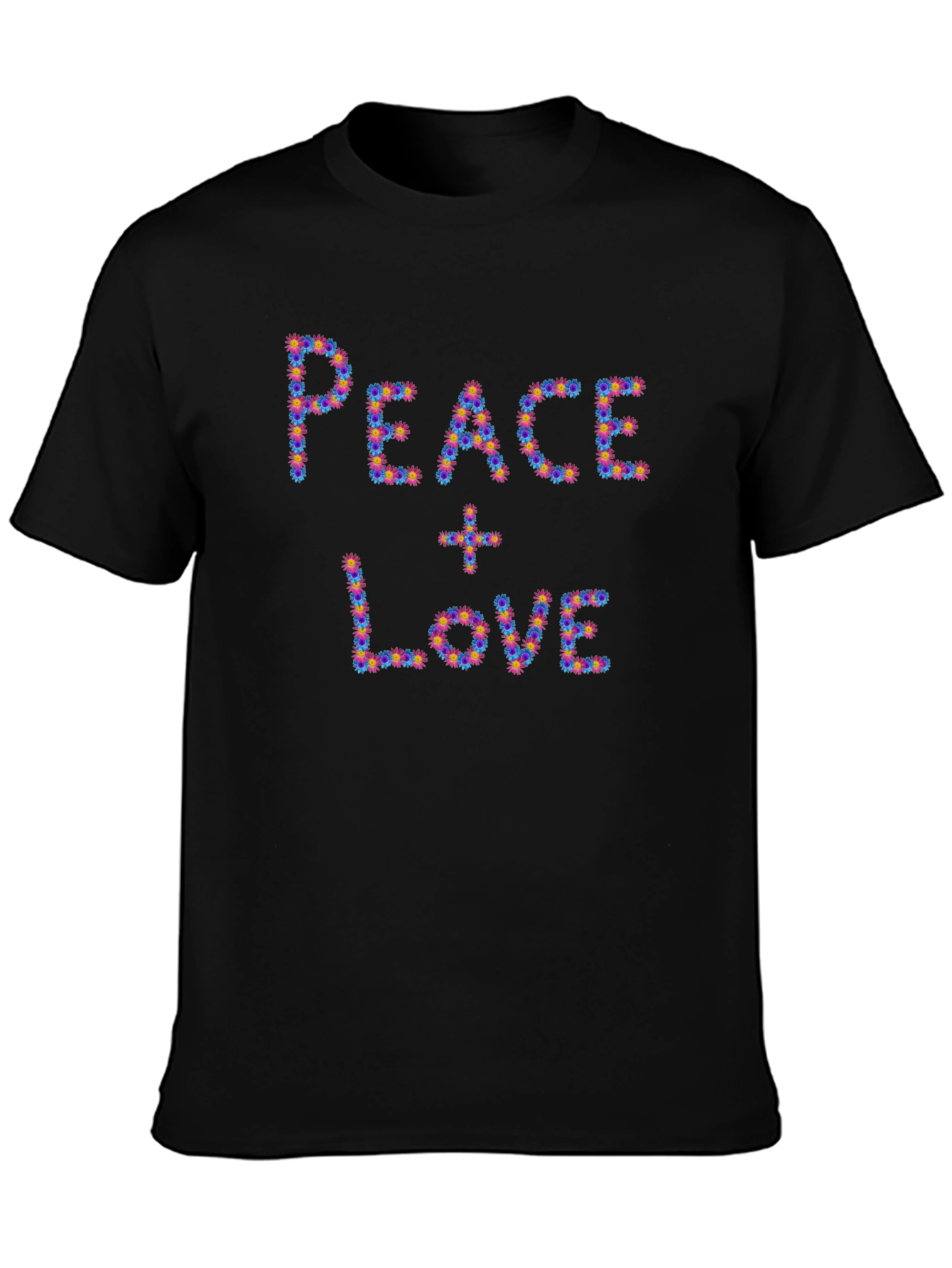 Peace & Love Floral Graphic Black T-Shirt