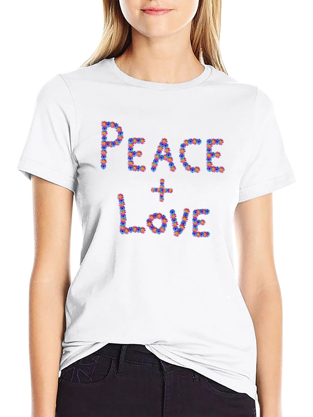 Peace & Love Floral Graphic Black T-Shirt