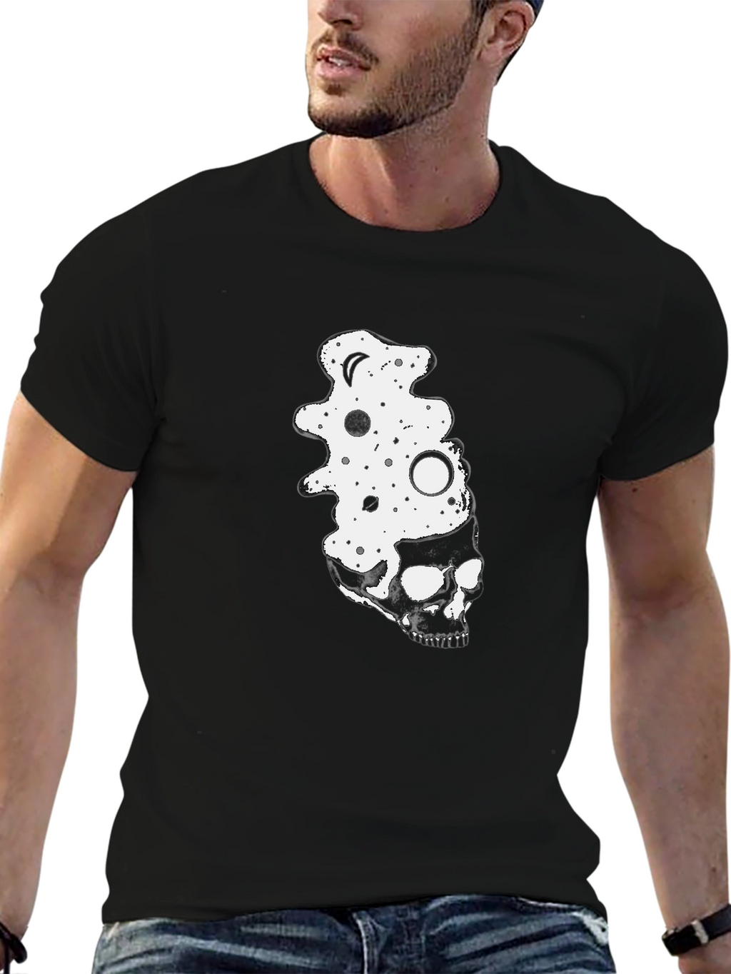 Skull & Space Black Graphic Tee