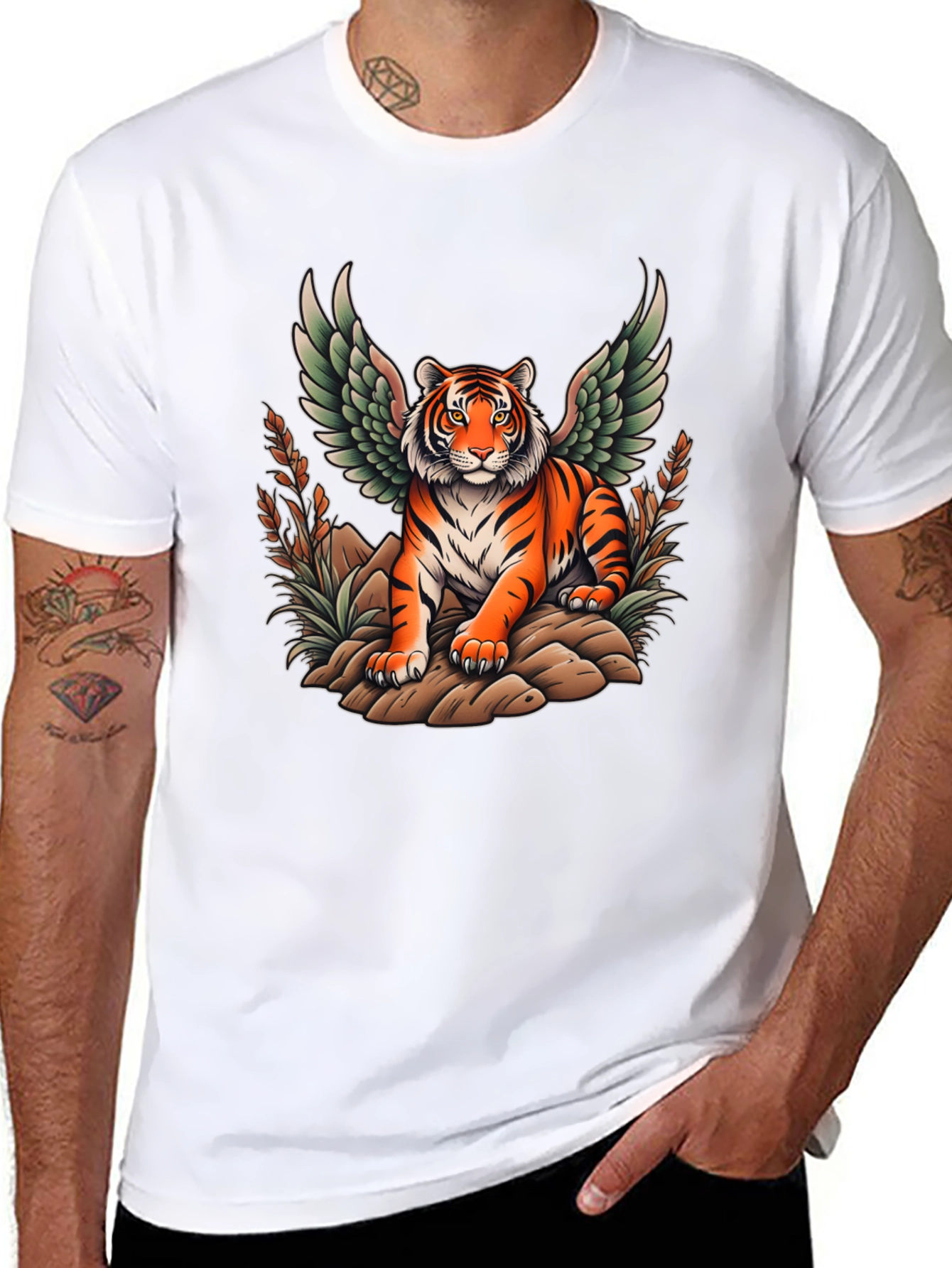 Winged Tiger Graphic Tee - Unique Black T-Shirt