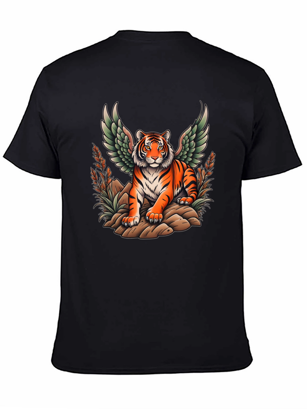 Winged Tiger Graphic Tee - Unique Black T-Shirt
