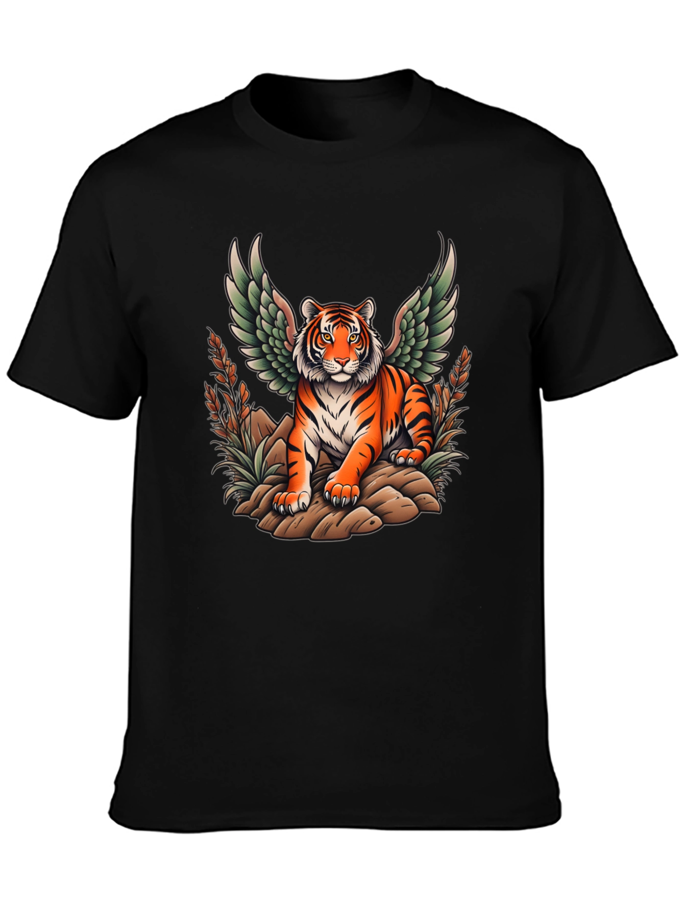 Winged Tiger Graphic Tee - Unique Black T-Shirt