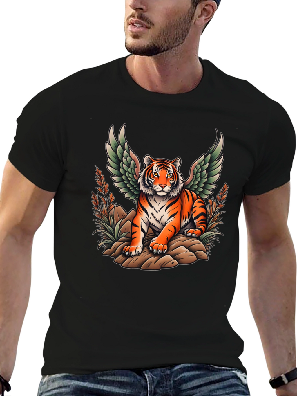 Winged Tiger Graphic Tee - Unique Black T-Shirt