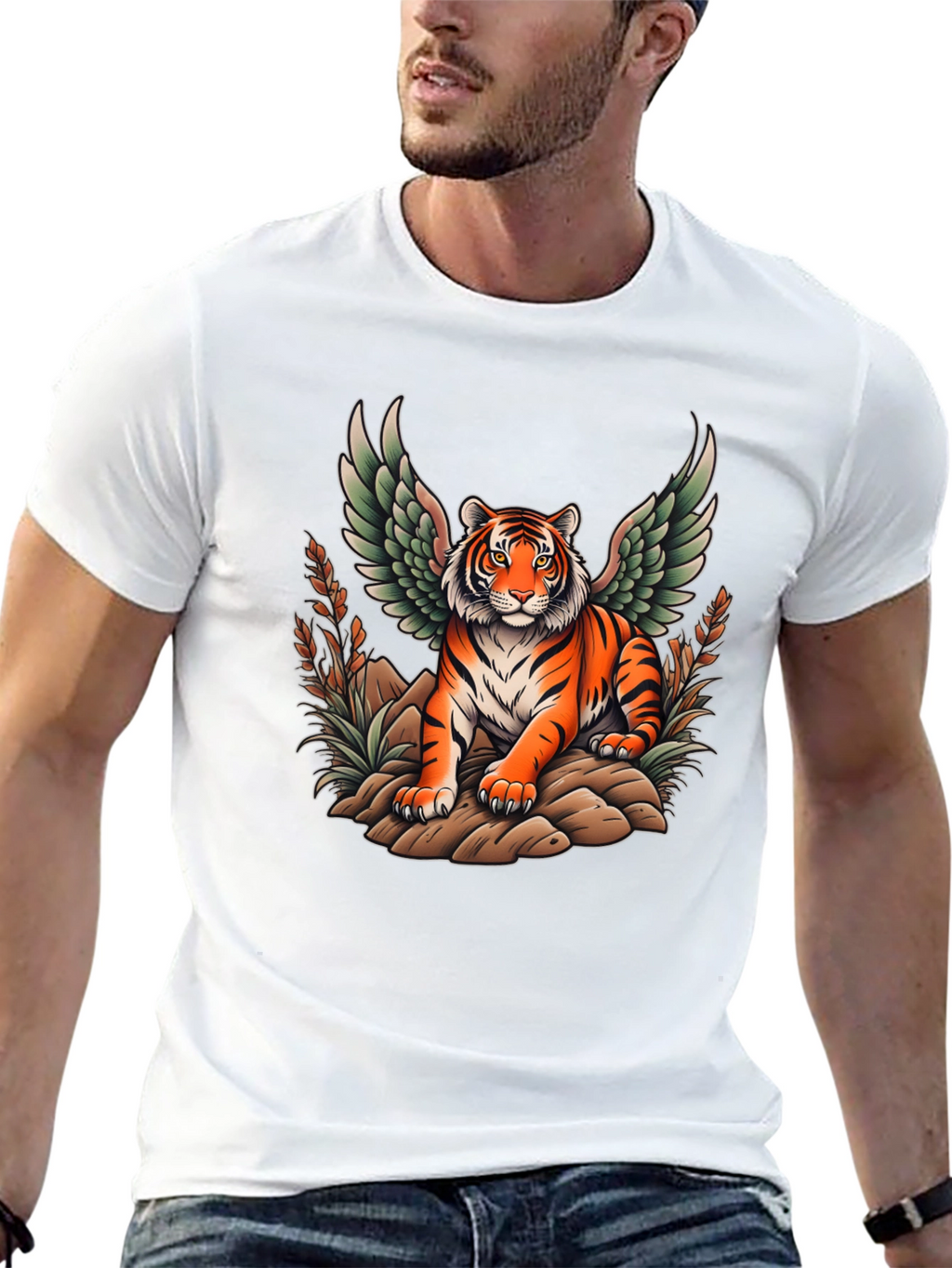 Winged Tiger Graphic Tee - Unique Black T-Shirt