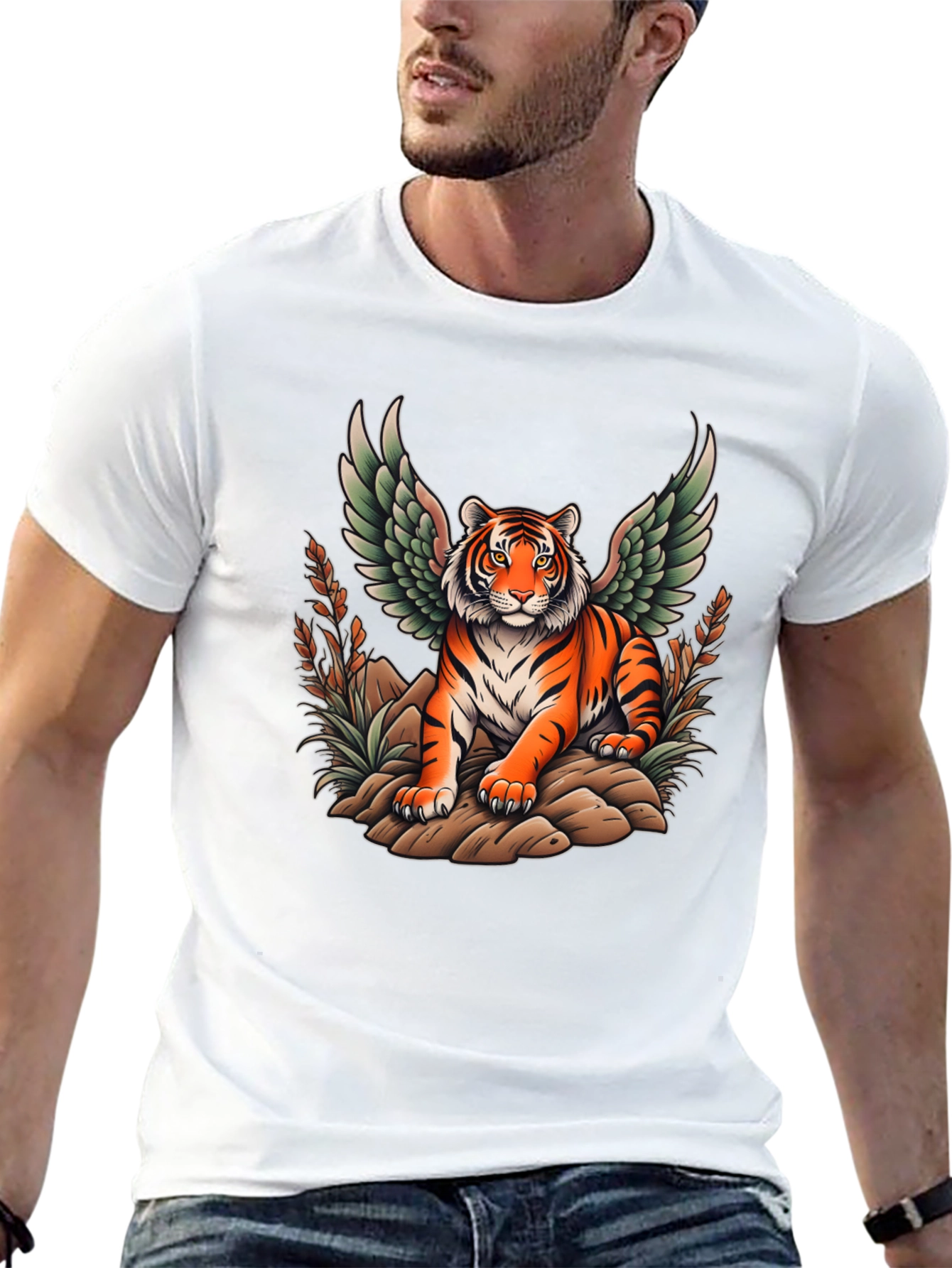 Winged Tiger Graphic Tee - Unique Black T-Shirt