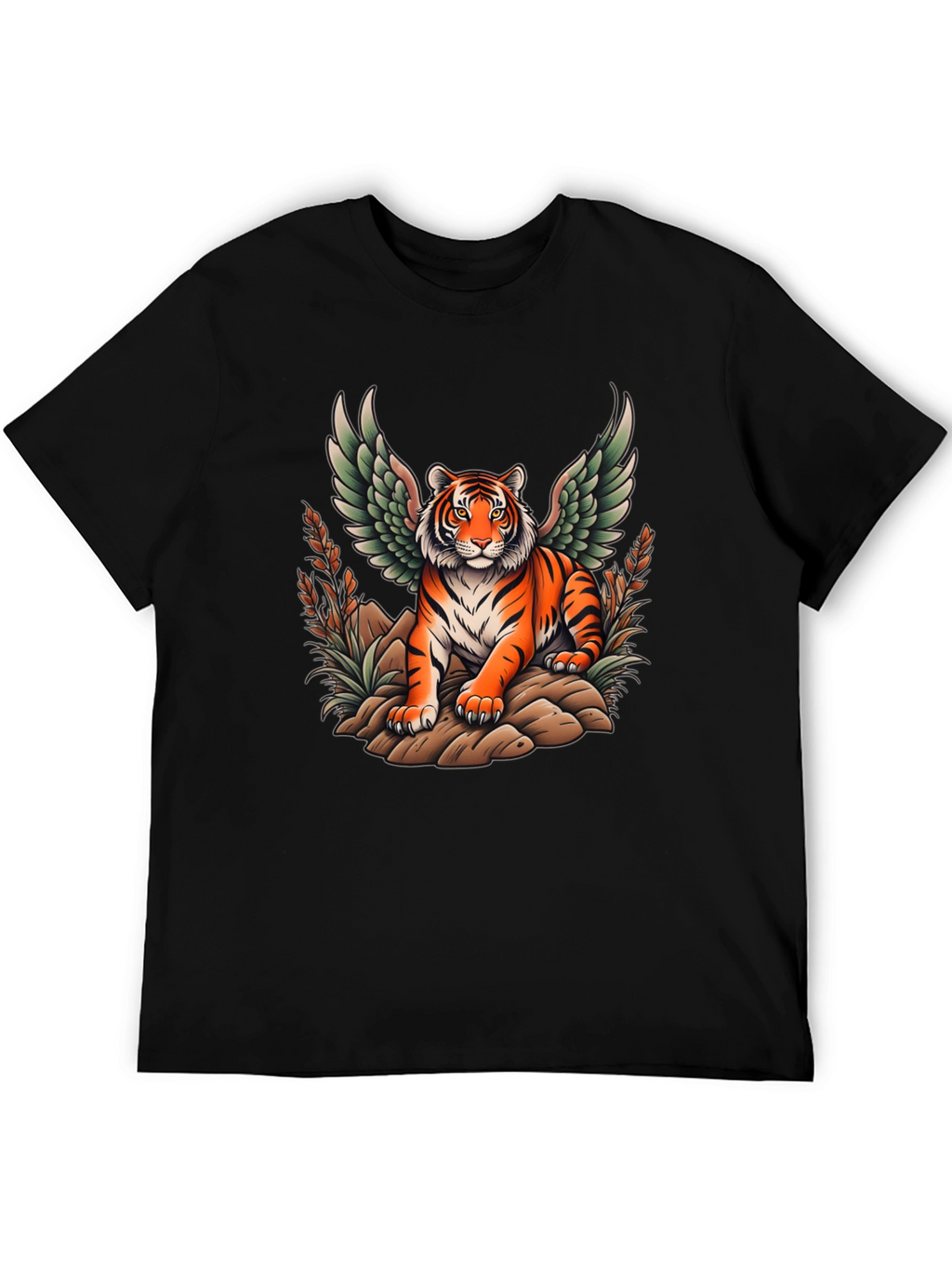 Winged Tiger Graphic Tee - Unique Black T-Shirt