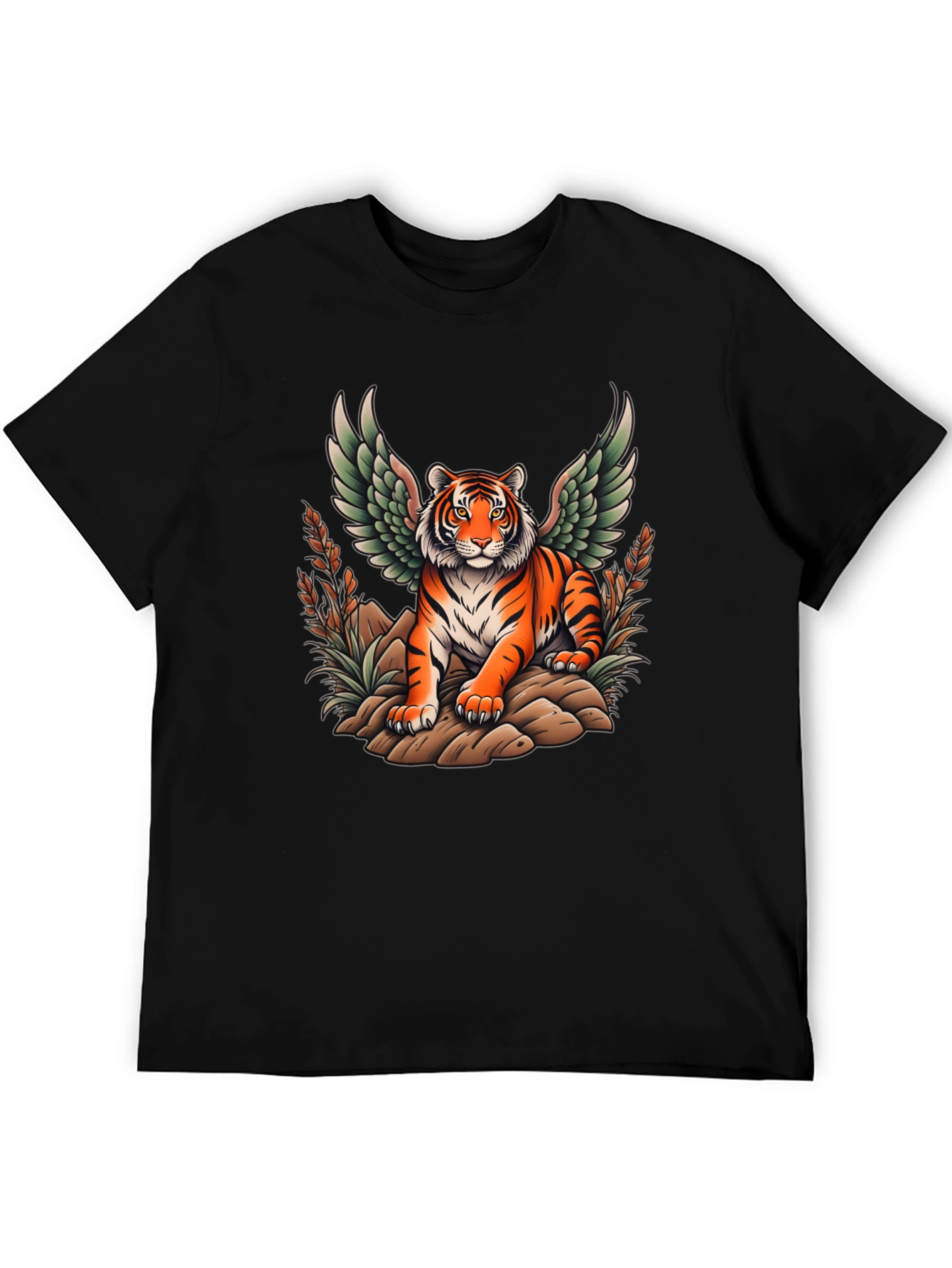 Winged Tiger Graphic Tee - Unique Black T-Shirt