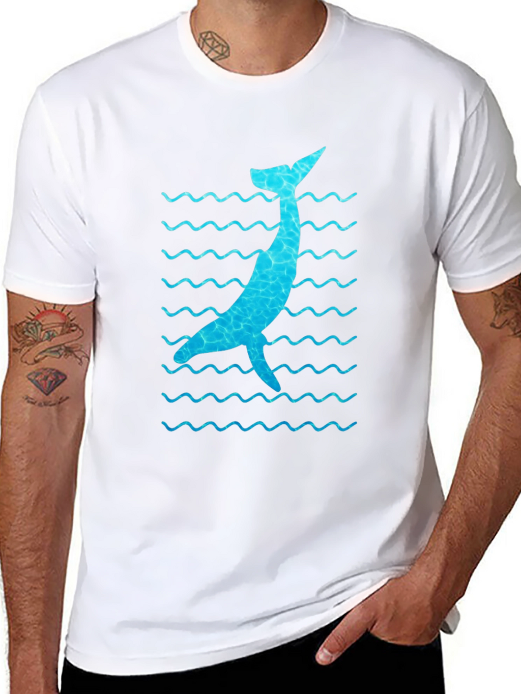 Whale Wave Graphic Tee - Black Cotton Casual Shirt