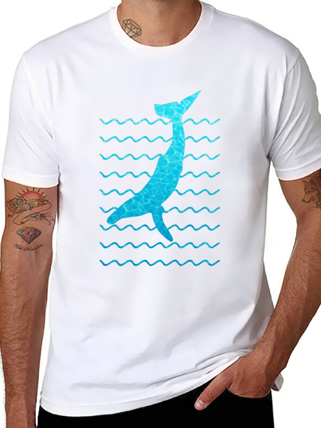 Whale Wave Graphic Tee - Black Cotton Casual Shirt