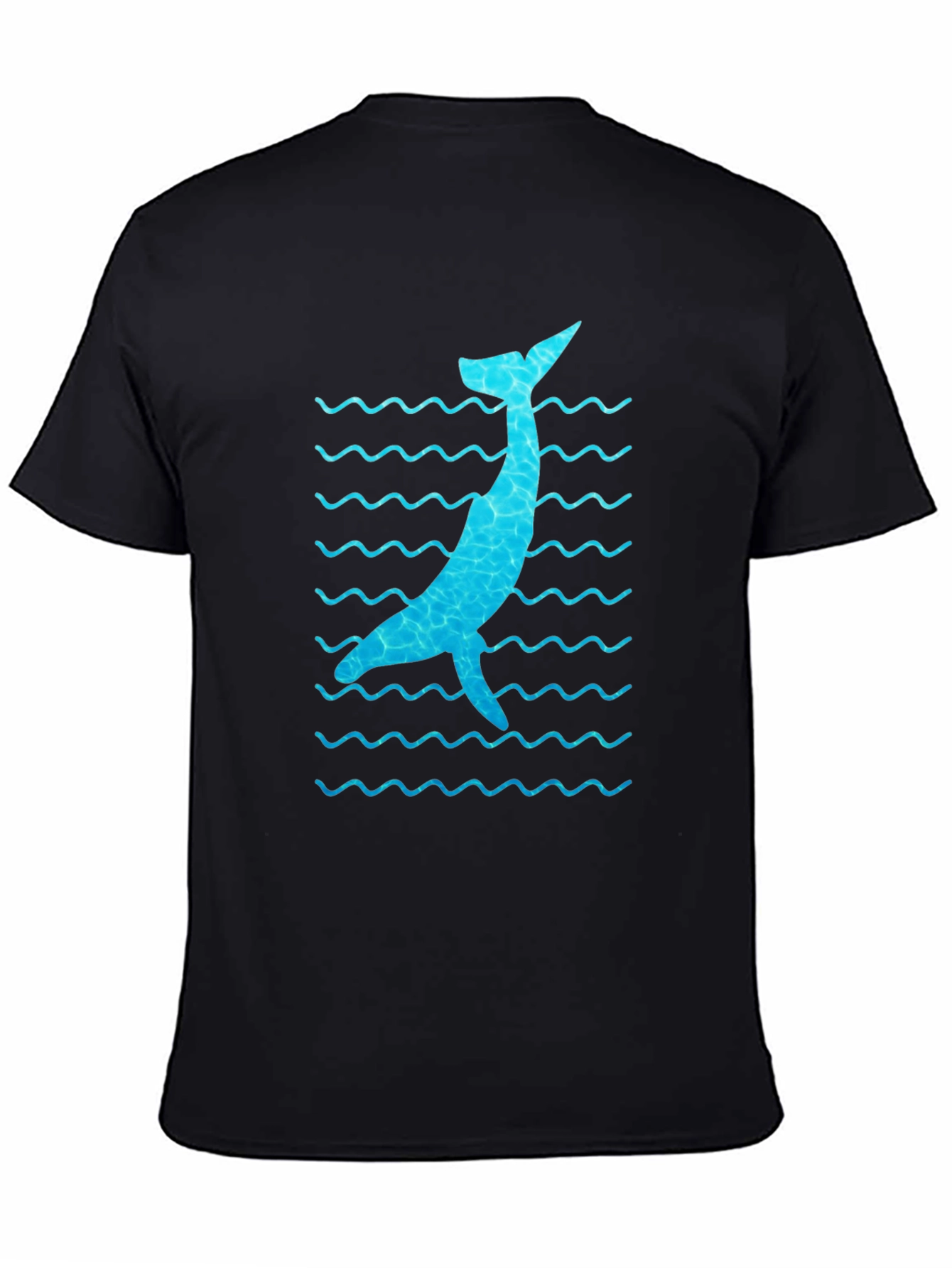 Whale Wave Graphic Tee - Black Cotton Casual Shirt