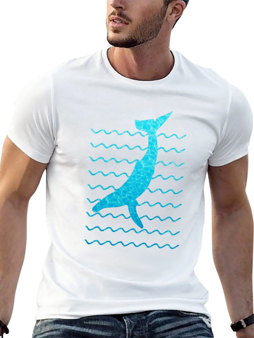 Whale Wave Graphic Tee - Black Cotton Casual Shirt