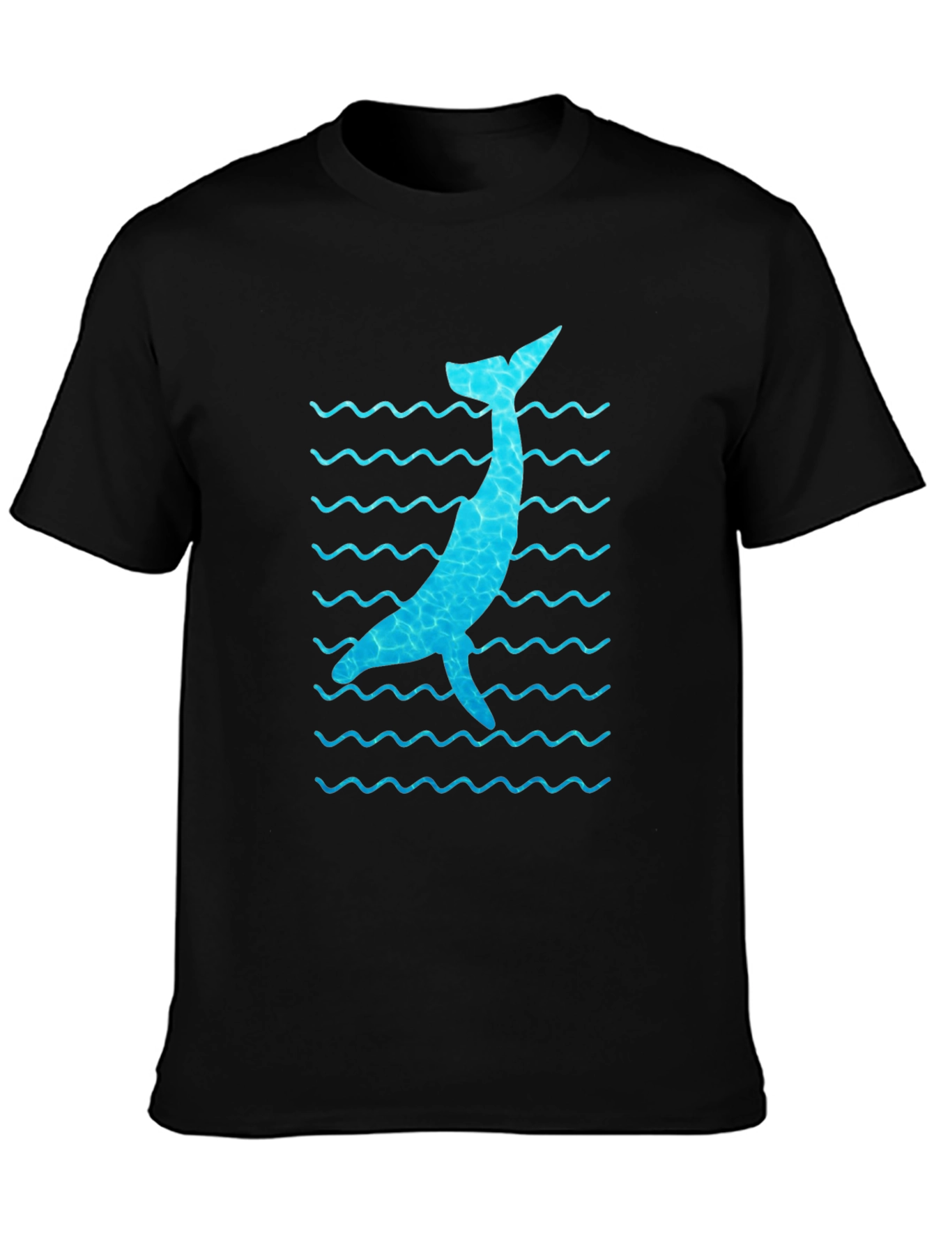 Whale Wave Graphic Tee - Black Cotton Casual Shirt