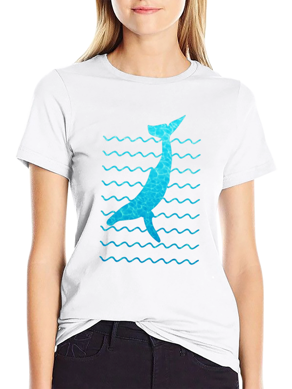 Whale Wave Graphic Tee - Black Cotton Casual Shirt