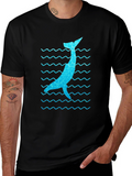 Whale Wave Graphic Tee - Black Cotton Casual Shirt