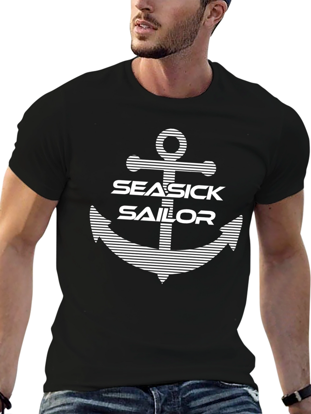 Seasick Sailor Anchor Graphic Black T-Shirt