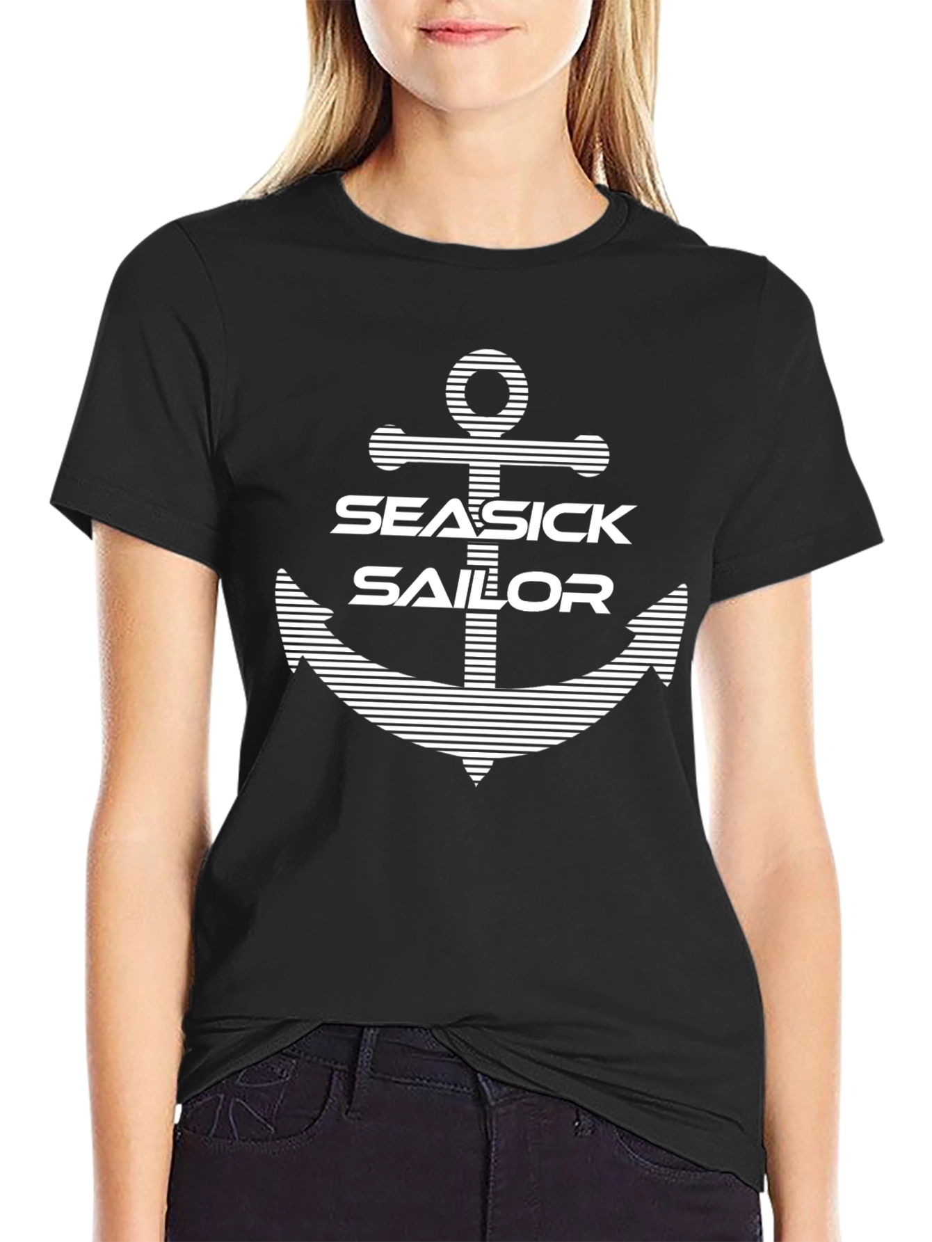 Seasick Sailor Anchor Graphic Black T-Shirt