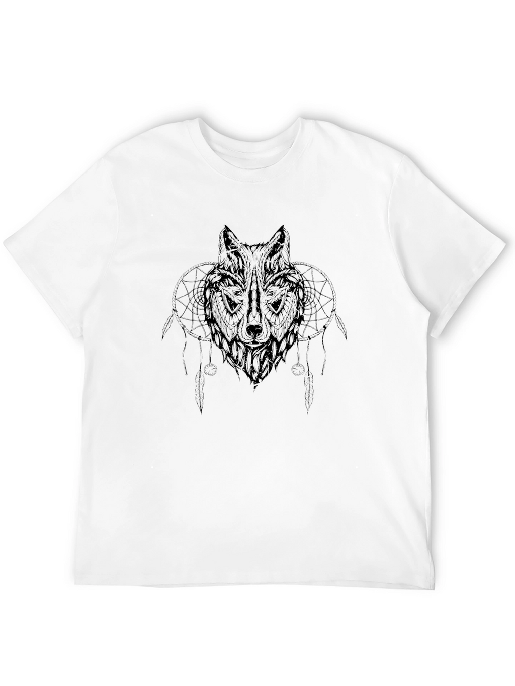 Mens Black Wolf Dreamcatcher Graphic Tee