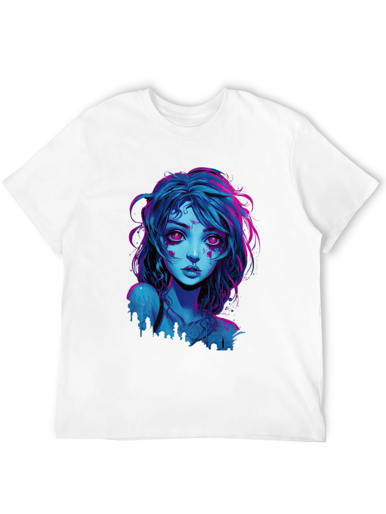 Neon Cyberpunk Girl Graphic Tee - Black Cotton