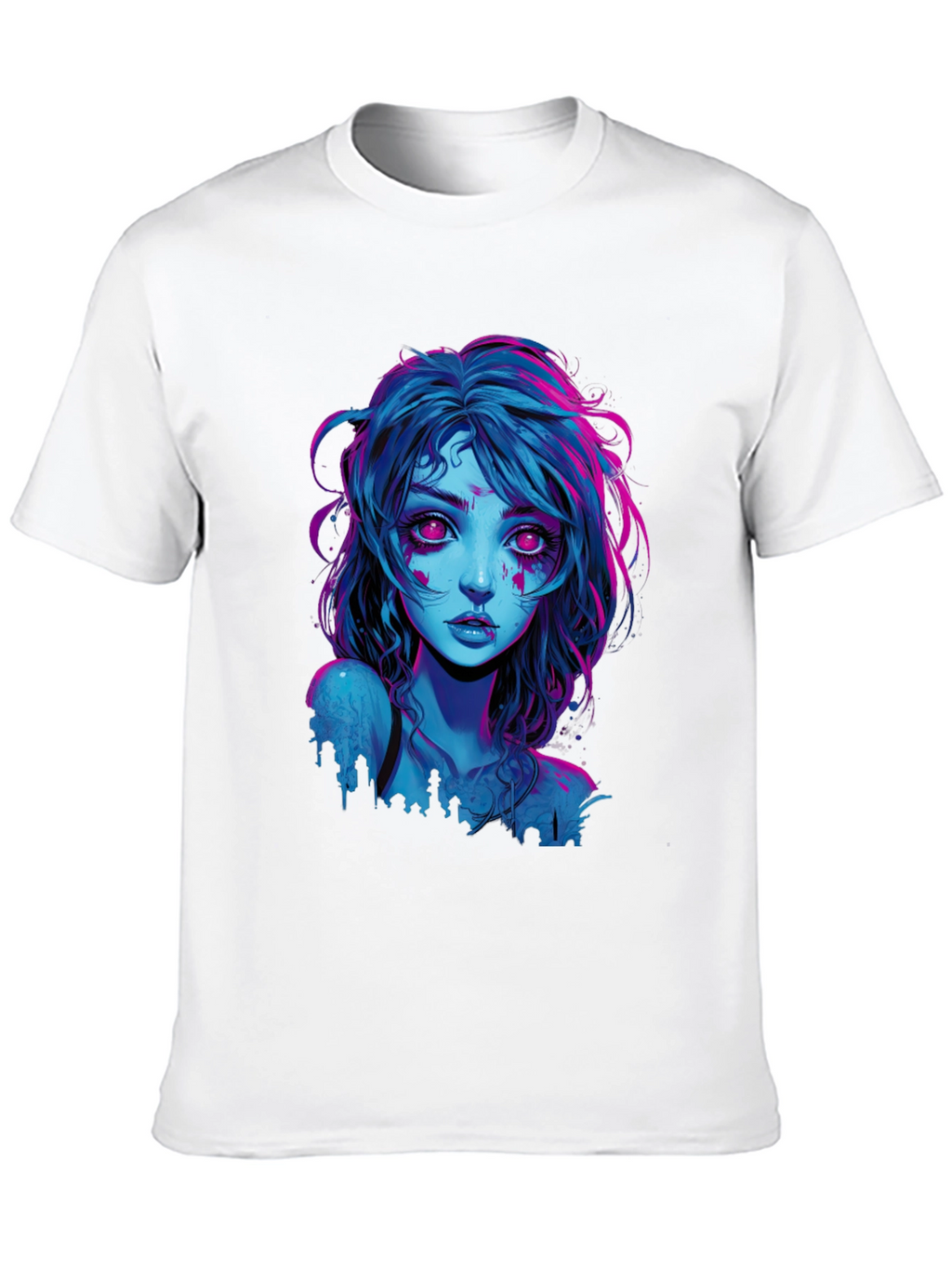 Neon Cyberpunk Girl Graphic Tee - Black Cotton