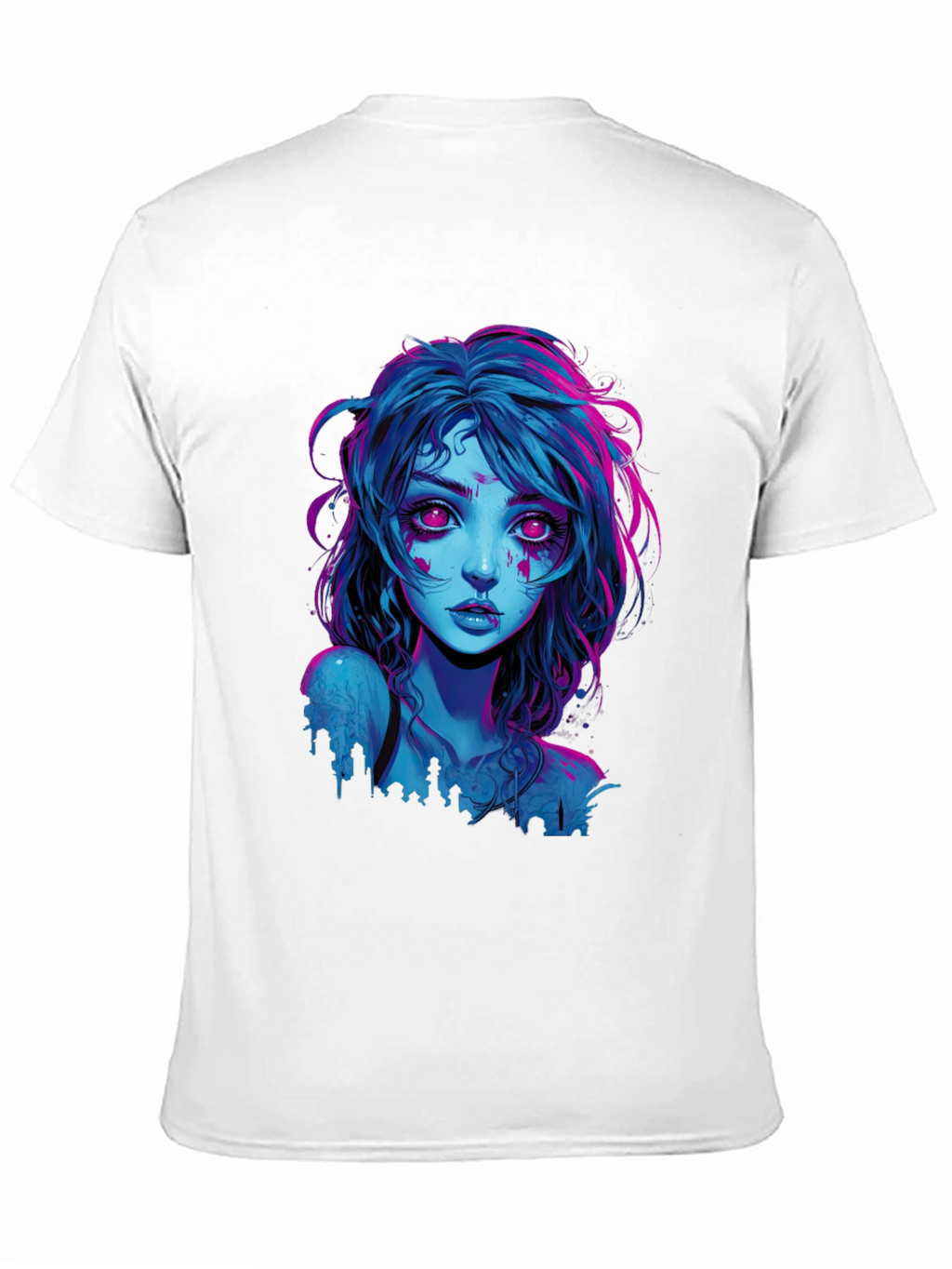 Neon Cyberpunk Girl Graphic Tee - Black Cotton