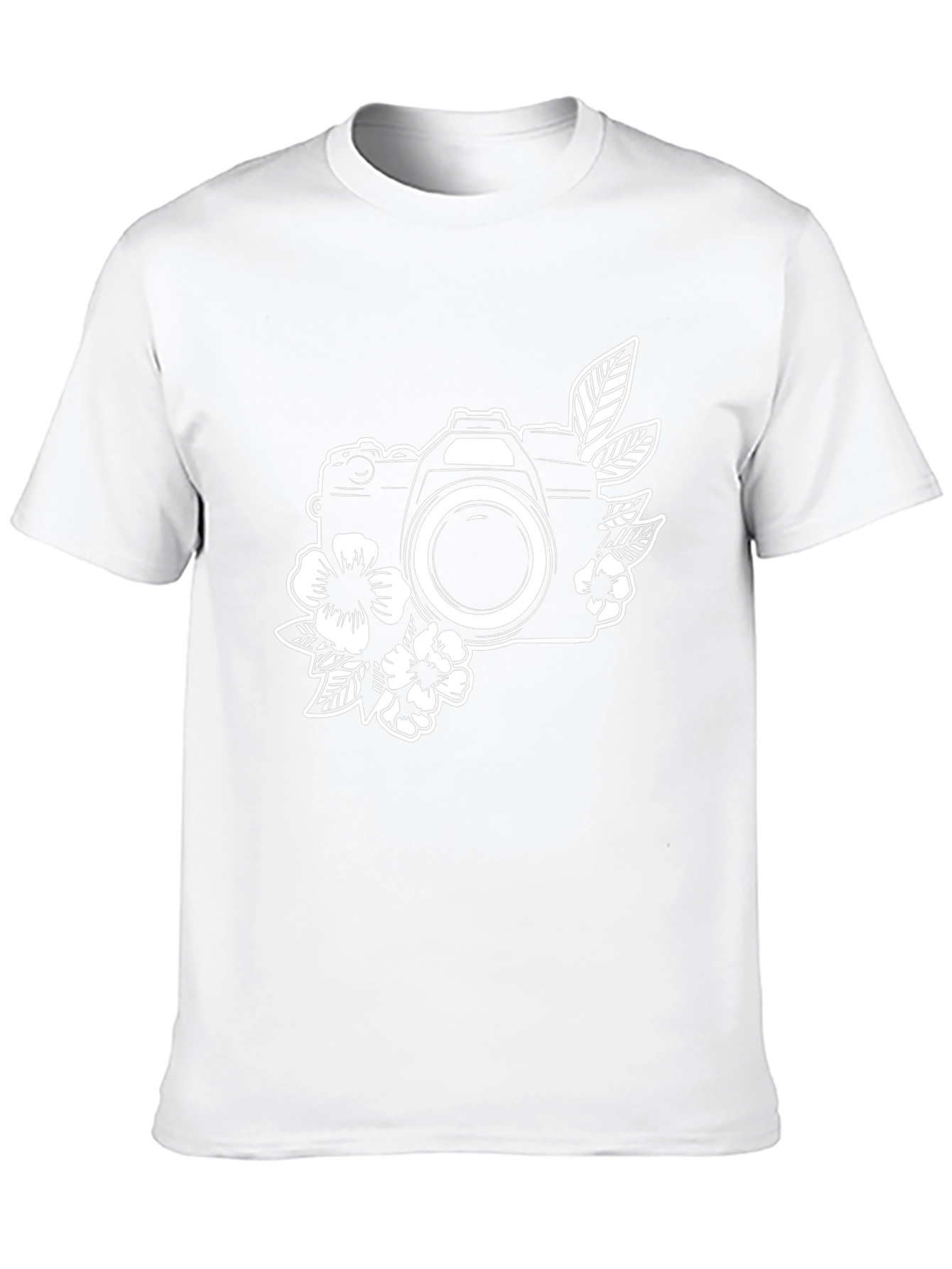Floral Camera Graphic Tee - Black Cotton Shirt