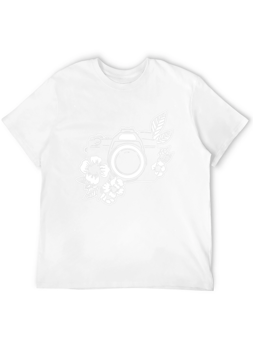 Floral Camera Graphic Tee - Black Cotton Shirt