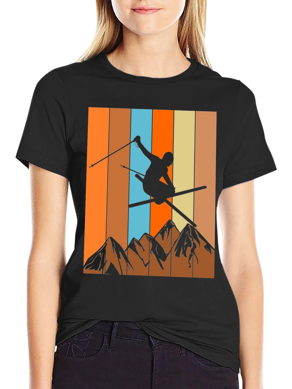 Retro Skiing Graphic T-Shirt - Mountain Design