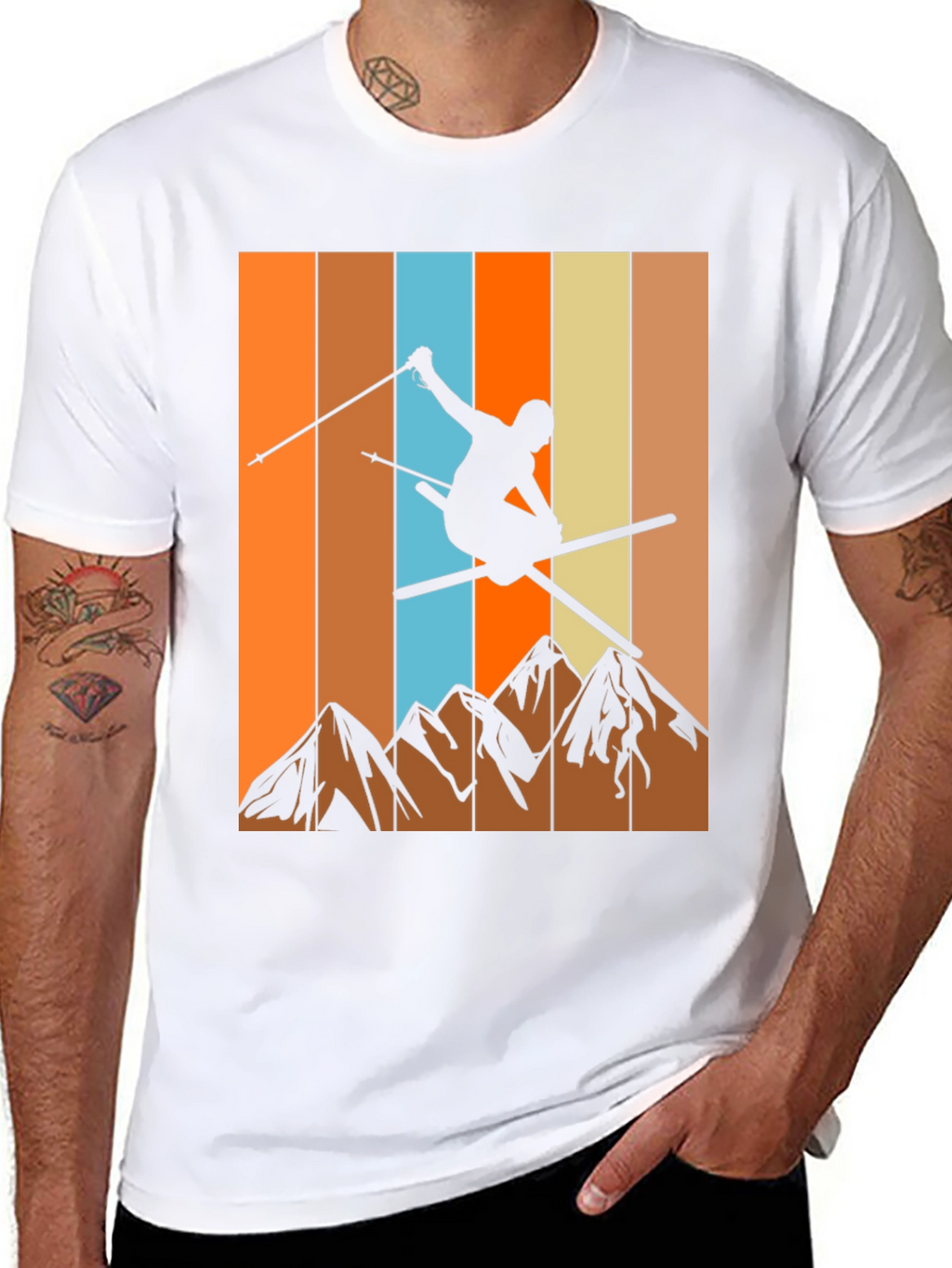 Retro Skiing Graphic T-Shirt - Mountain Design