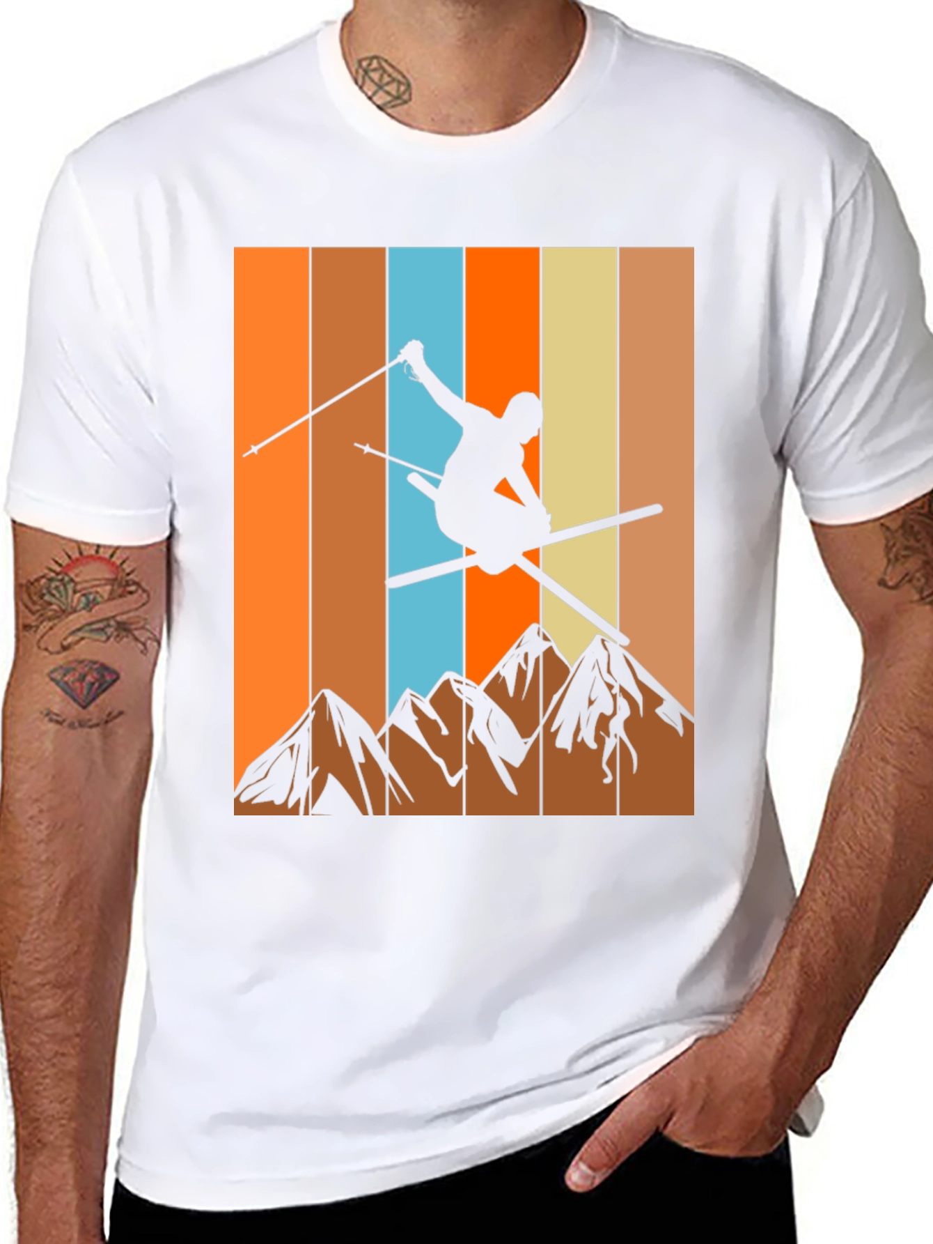 Retro Skiing Graphic T-Shirt - Mountain Design