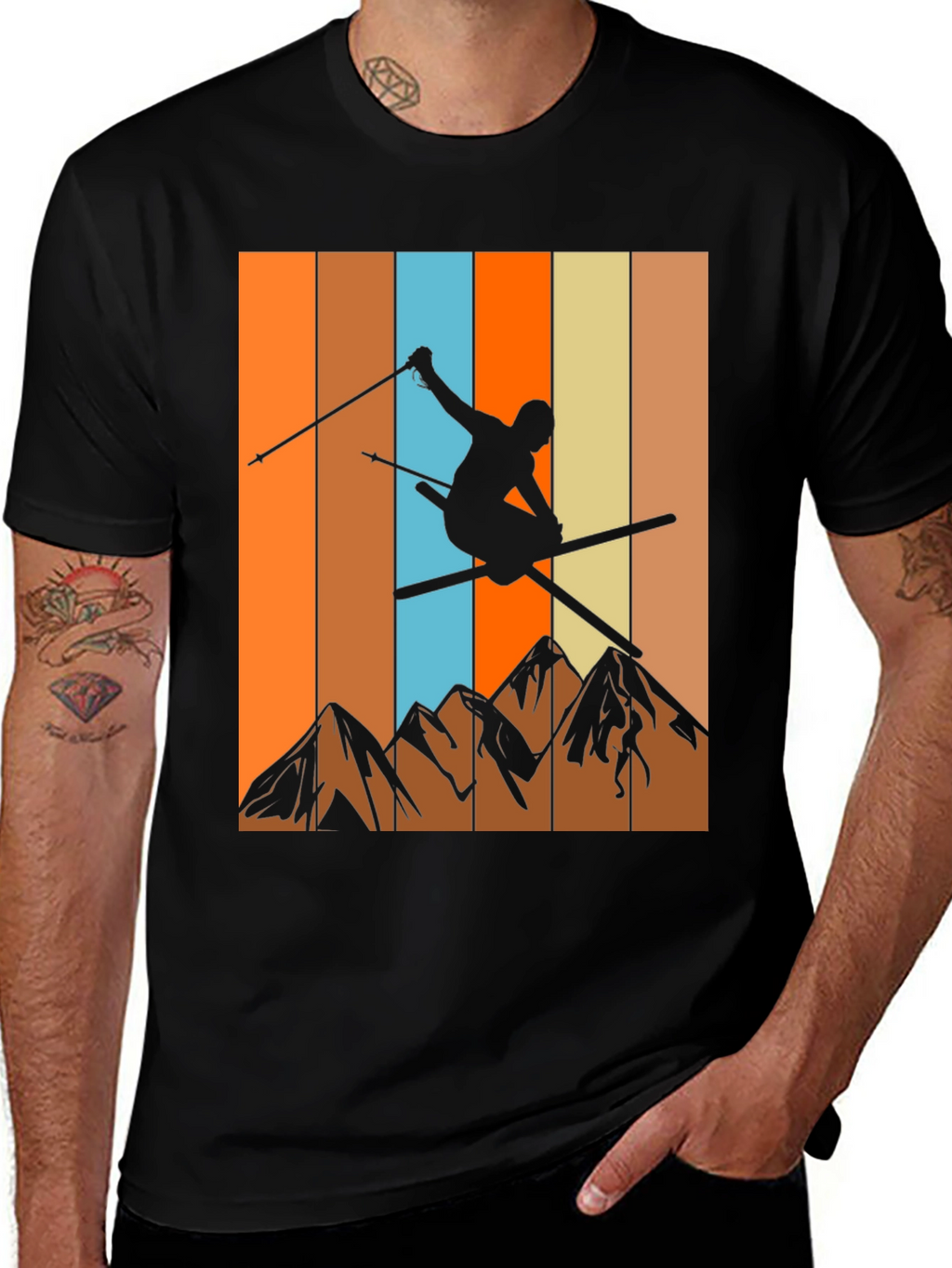 Retro Skiing Graphic T-Shirt - Mountain Design